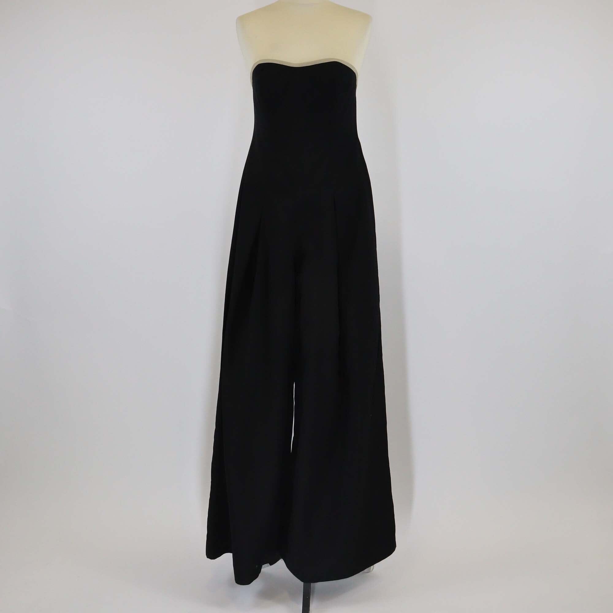Yves Saint Laurent Black Cotton & Silk Pleated Strapless Jumpsuit Womens Yves Saint Laurent 