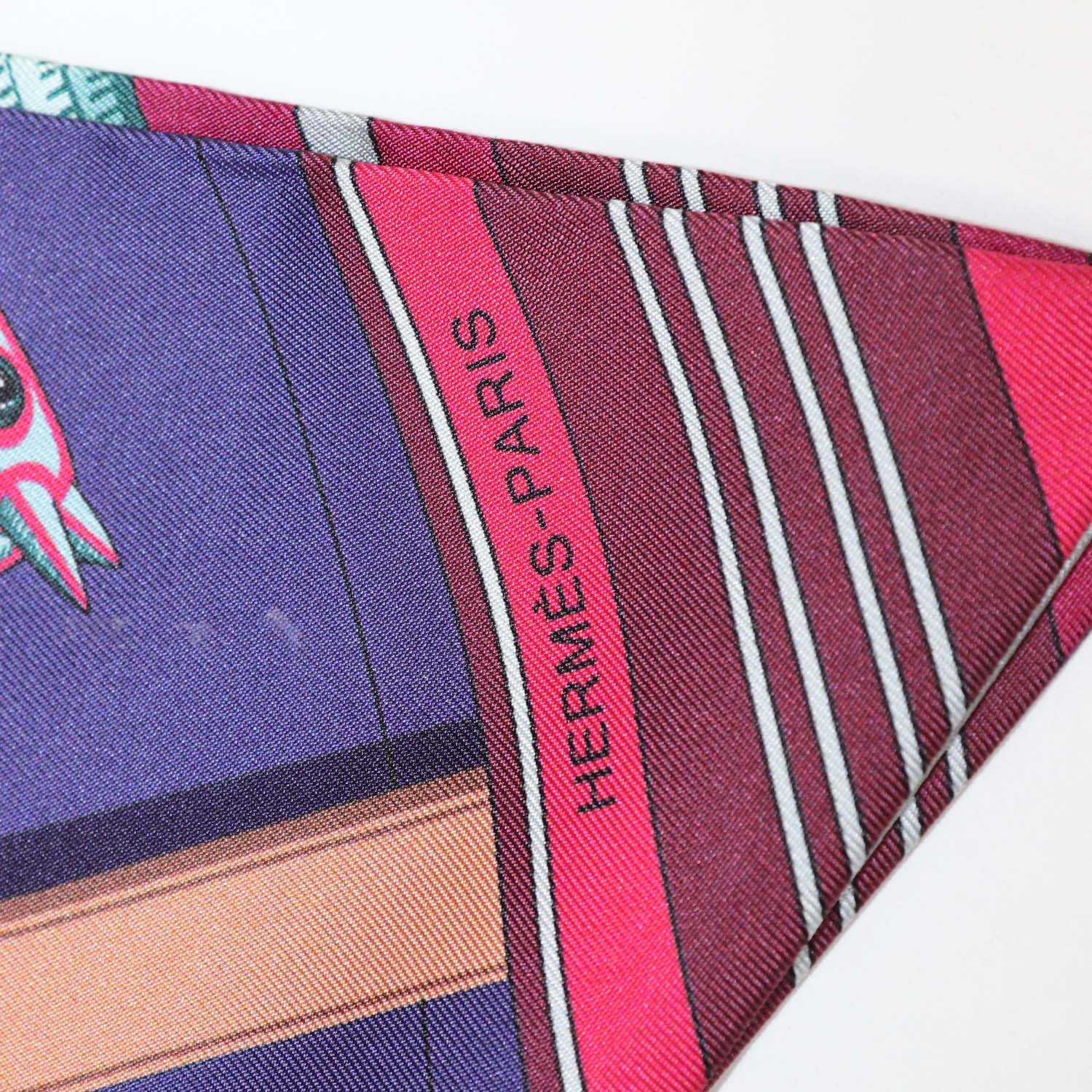 Hermes Multicolor Silk Carre en Carres Print Maxi Twilly