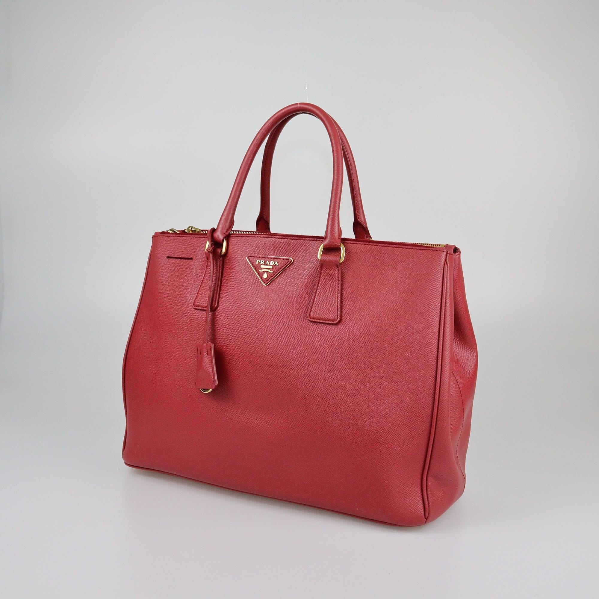 Prada Red Saffiano Medium Double Zip Tote Womens Prada 