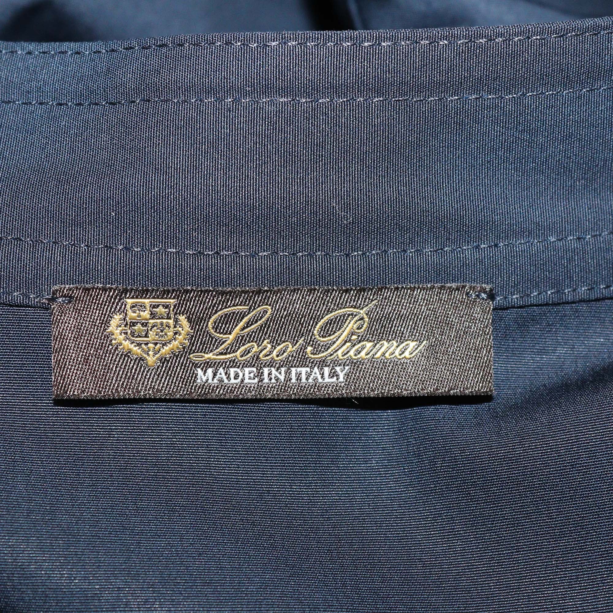 Loro Piana Navy Blue Cotton Poplin Amy Three Quarter Sleeve Shirt