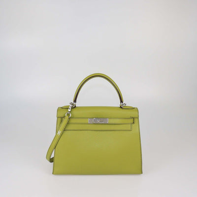 Hermes Vert Anise Chevre Mysore Leather Palladium Hardware Kelly Sellier 28 Bag