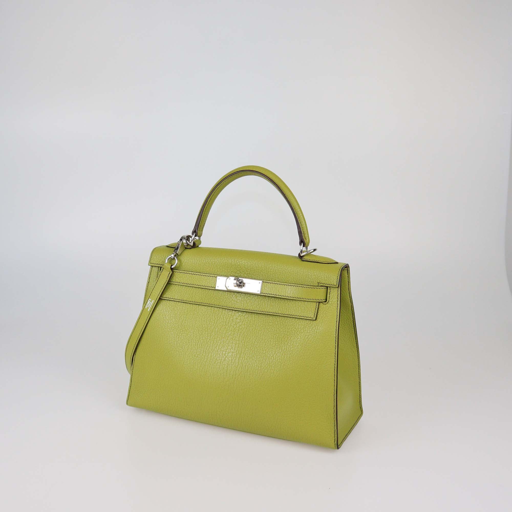 Hermes Vert Anise Chevre Mysore Leather Palladium Hardware Kelly Sellier 28 Bag