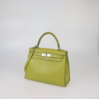 Hermes Vert Anise Chevre Mysore Leather Palladium Hardware Kelly Sellier 28 Bag