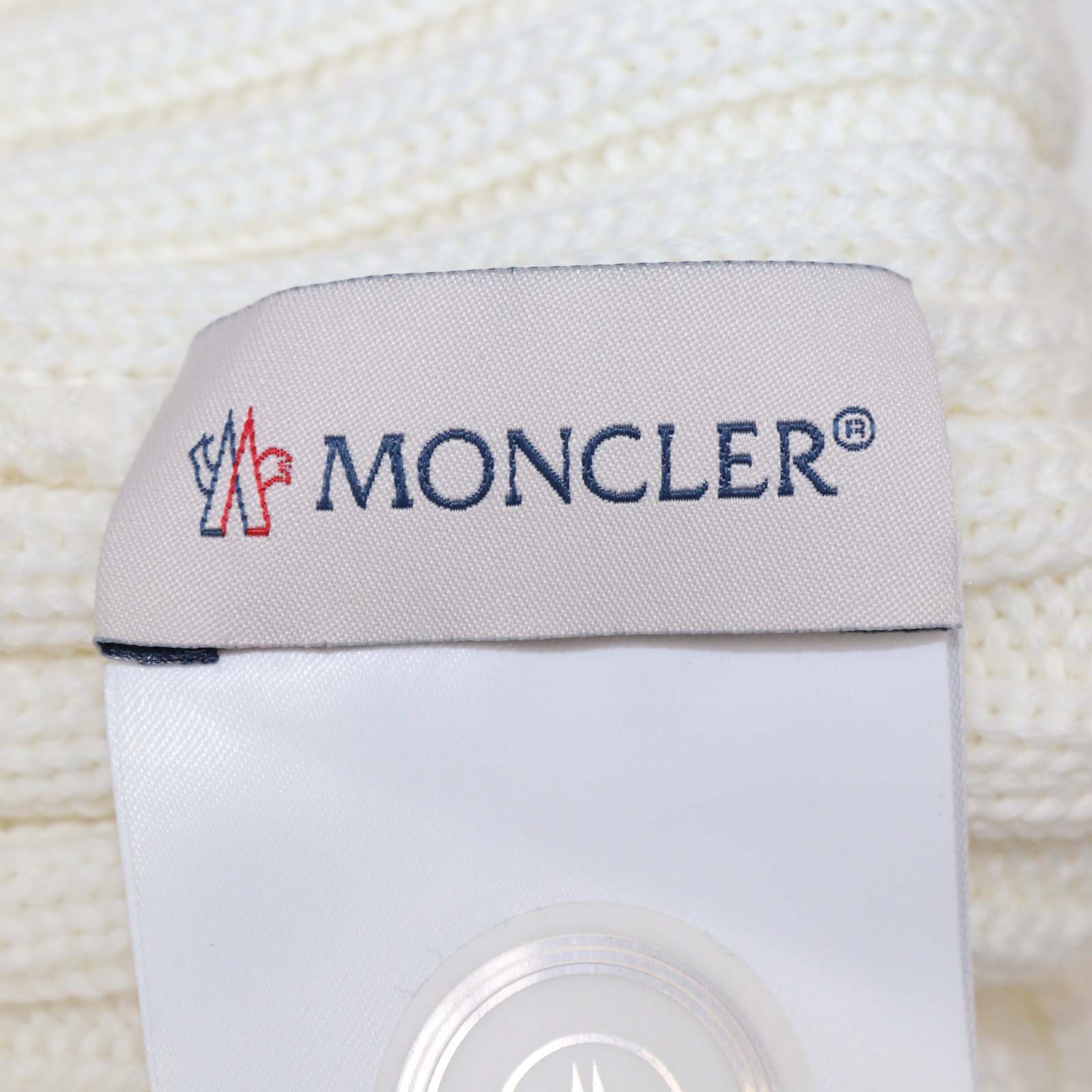 Moncler White Wool and Fur Pom Pom Ribbed Knit Beanie