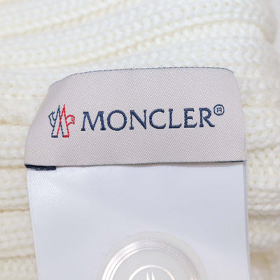 Moncler White Wool and Fur Pom Pom Ribbed Knit Beanie