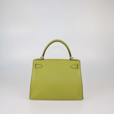 Hermes Vert Anise Chevre Mysore Leather Palladium Hardware Kelly Sellier 28 Bag