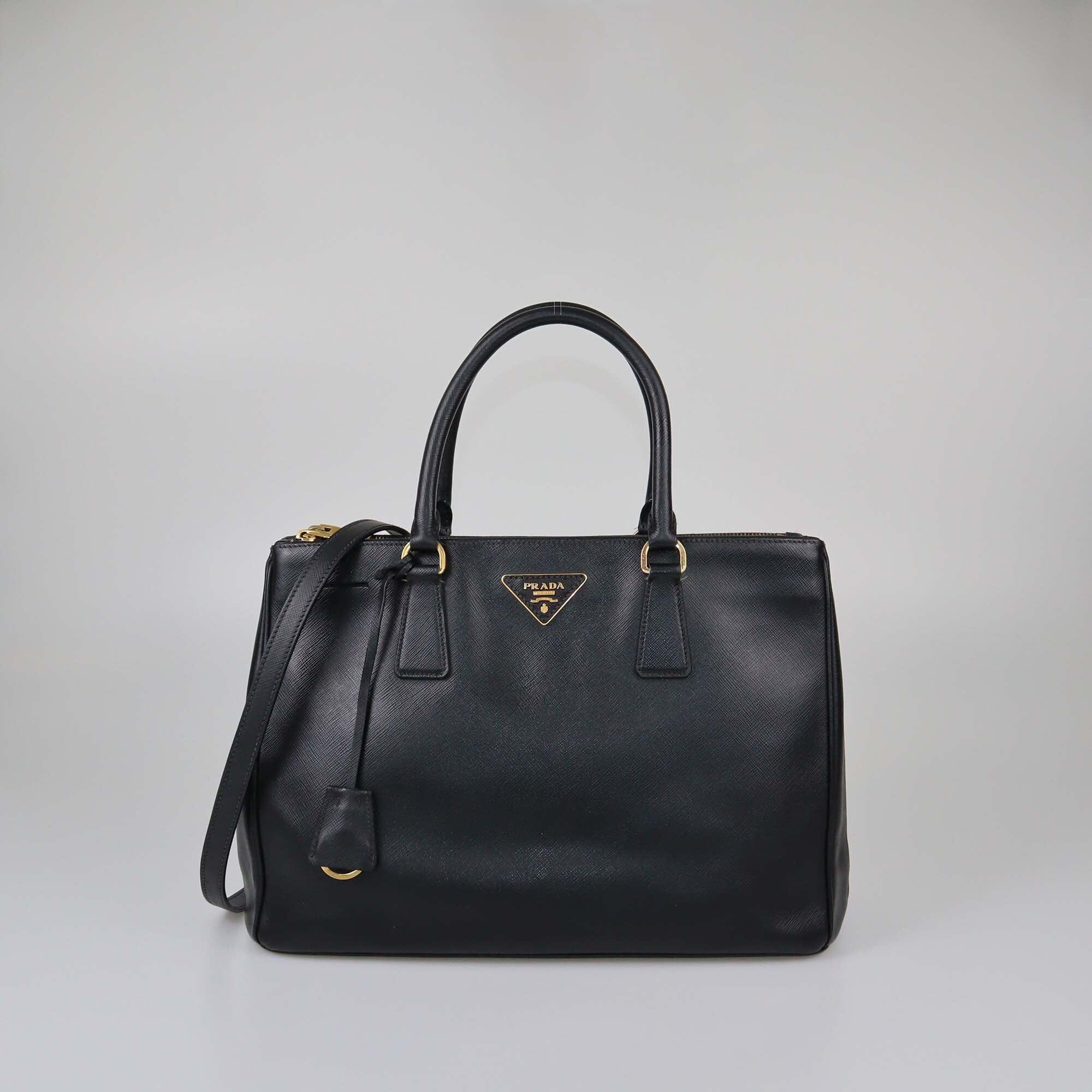 Prada Black Saffiano Medium Double Zip Tote Womens Prada 