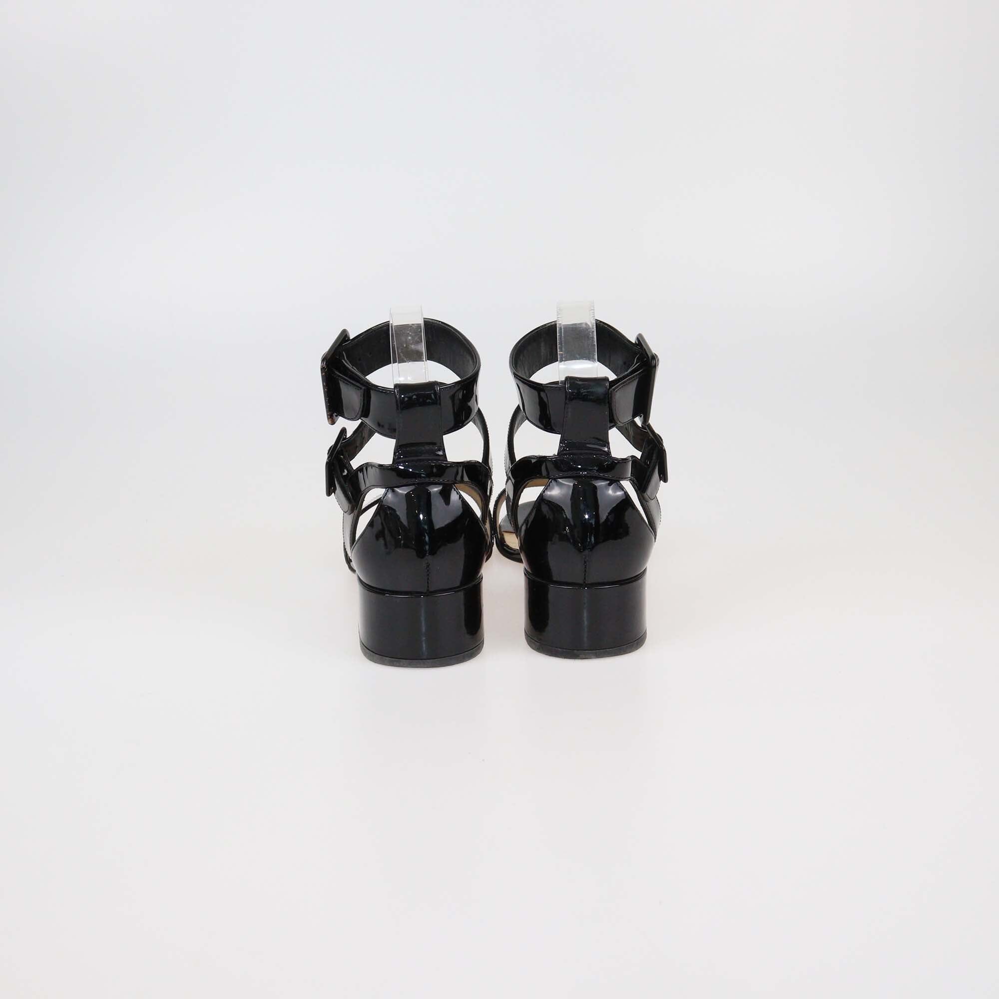 Christian Louboutin Black Patent Leather Multipot Block Heel Sandals Womens Christian Louboutin 