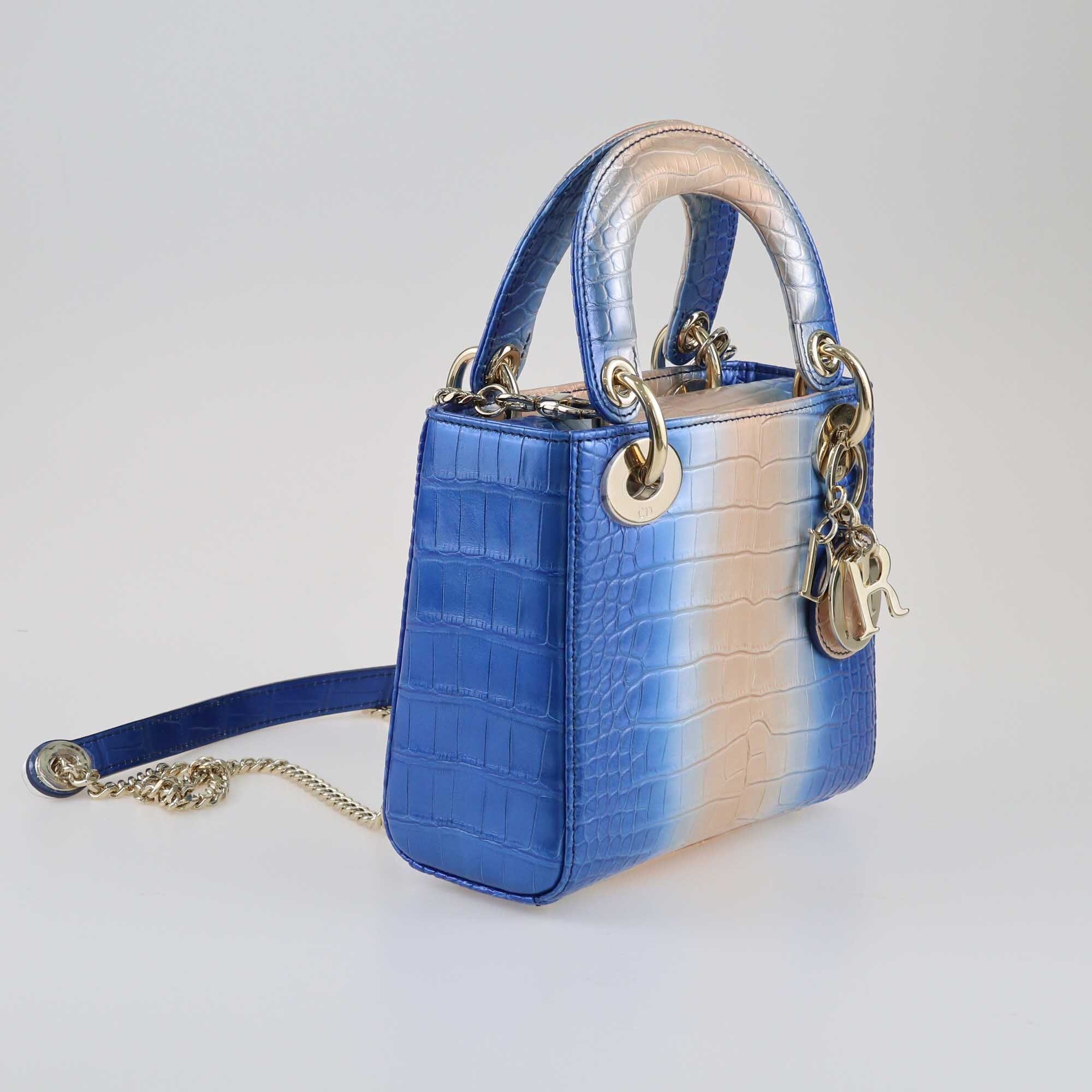Christian Dior Blue Nacre Alligator Mini Lady Dior Bag Bags Christian Dior 