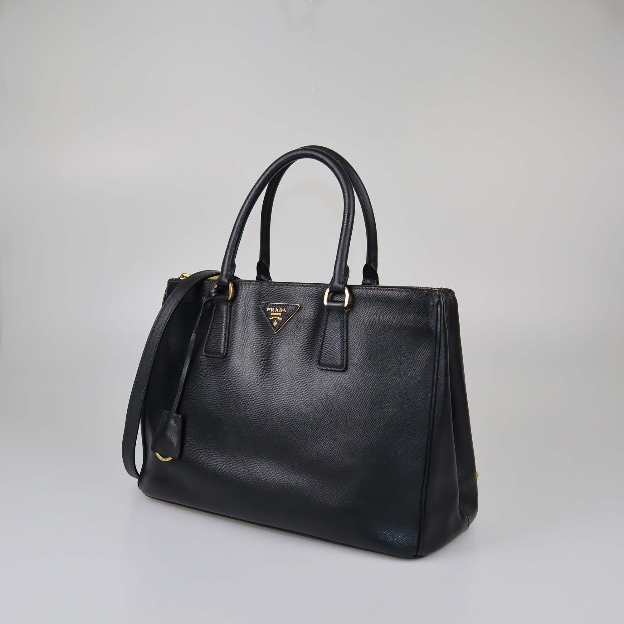 Prada Black Saffiano Medium Double Zip Tote Womens Prada 