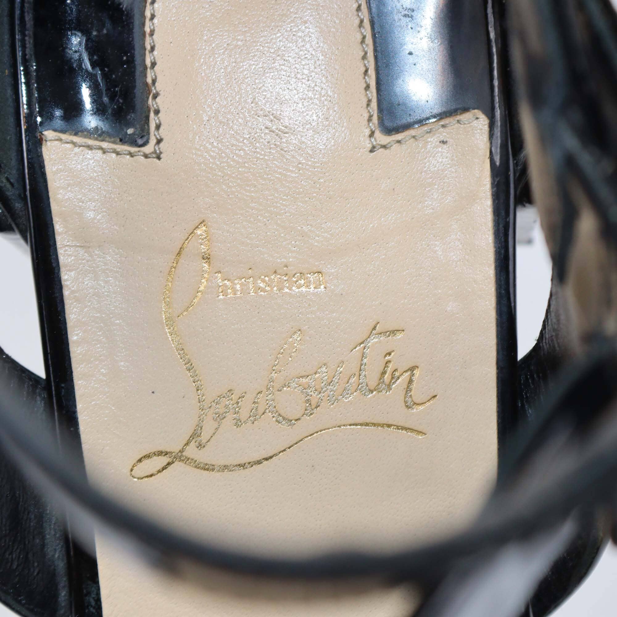 Christian Louboutin Black Patent Leather Multipot Block Heel Sandals Womens Christian Louboutin 