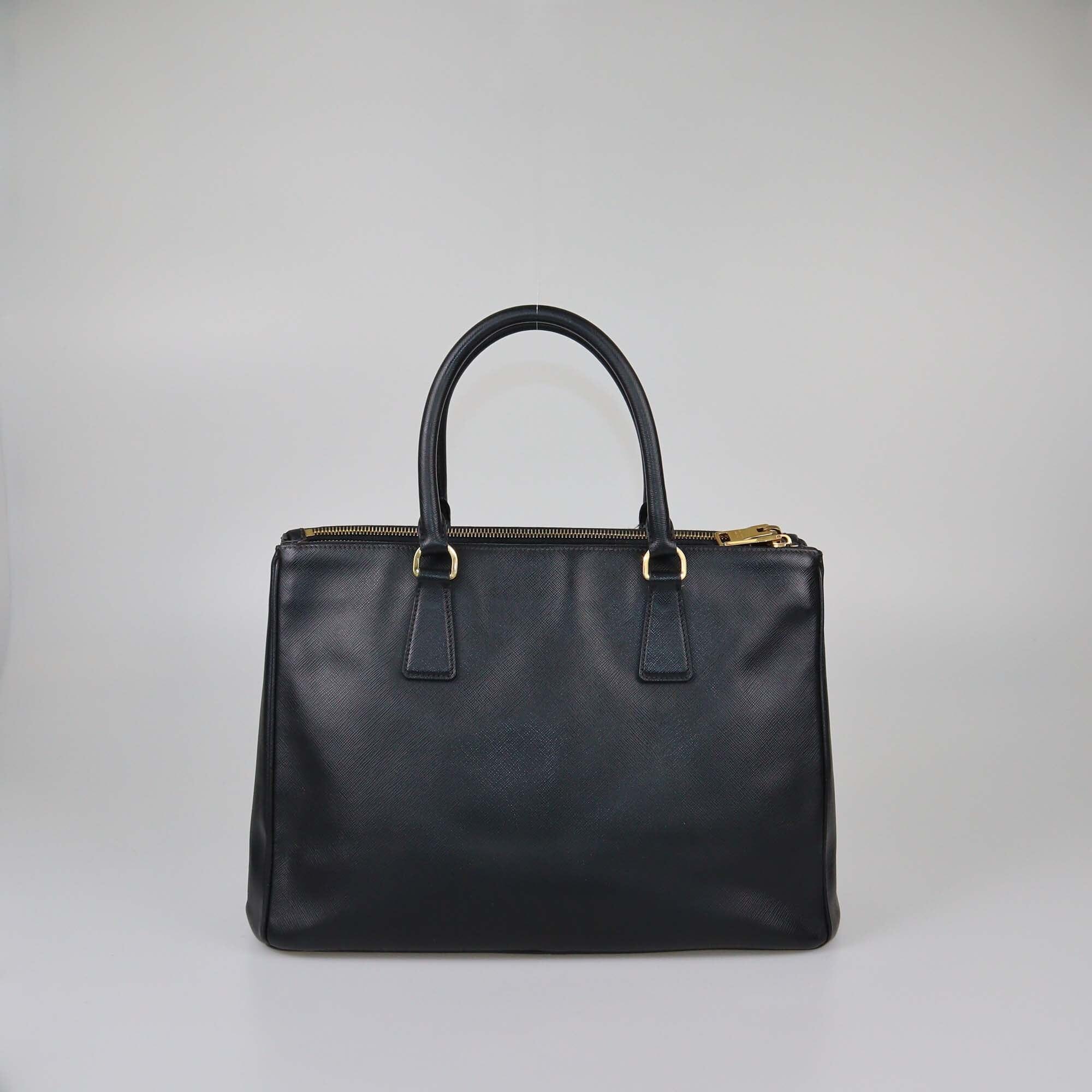 Prada Black Saffiano Medium Double Zip Tote Womens Prada 