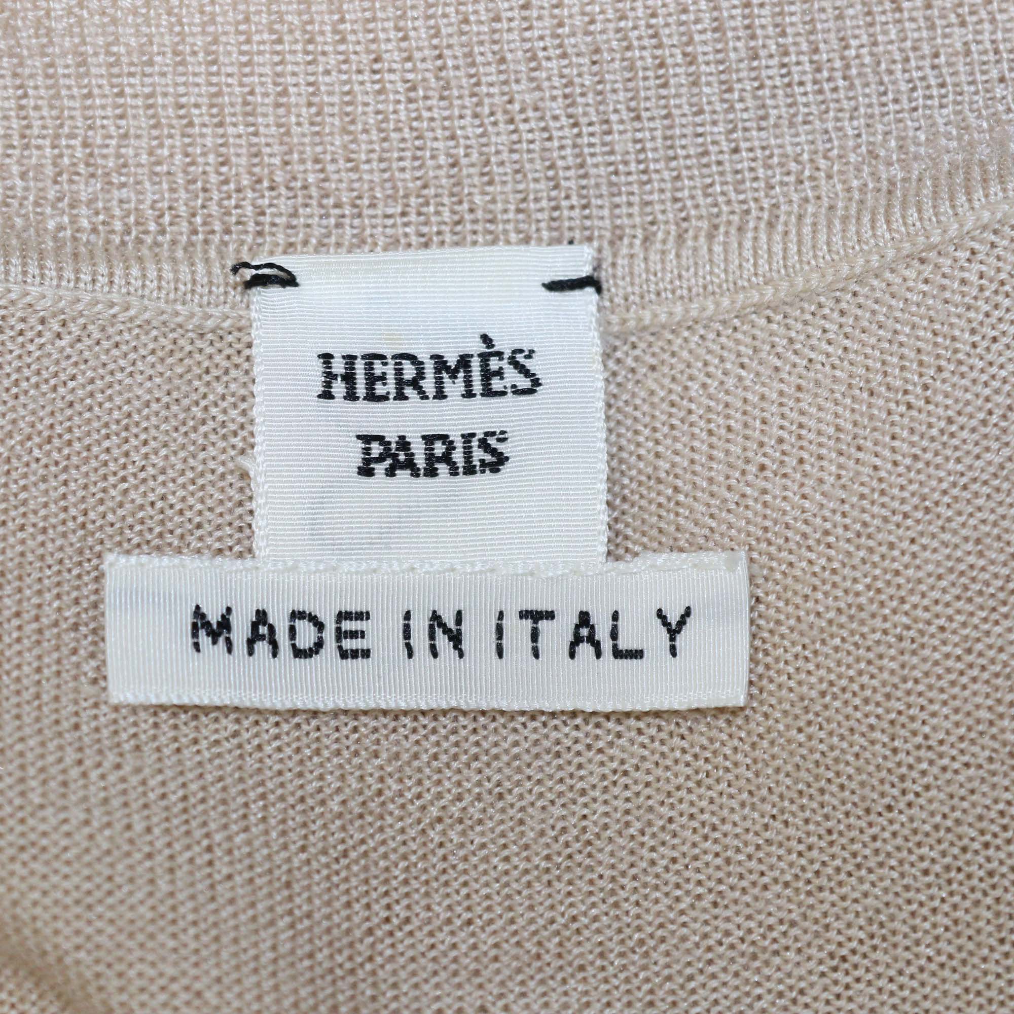 Hermes Beige Cashmere Silk Blend Logo Embroidered Long Sleeve Sweater