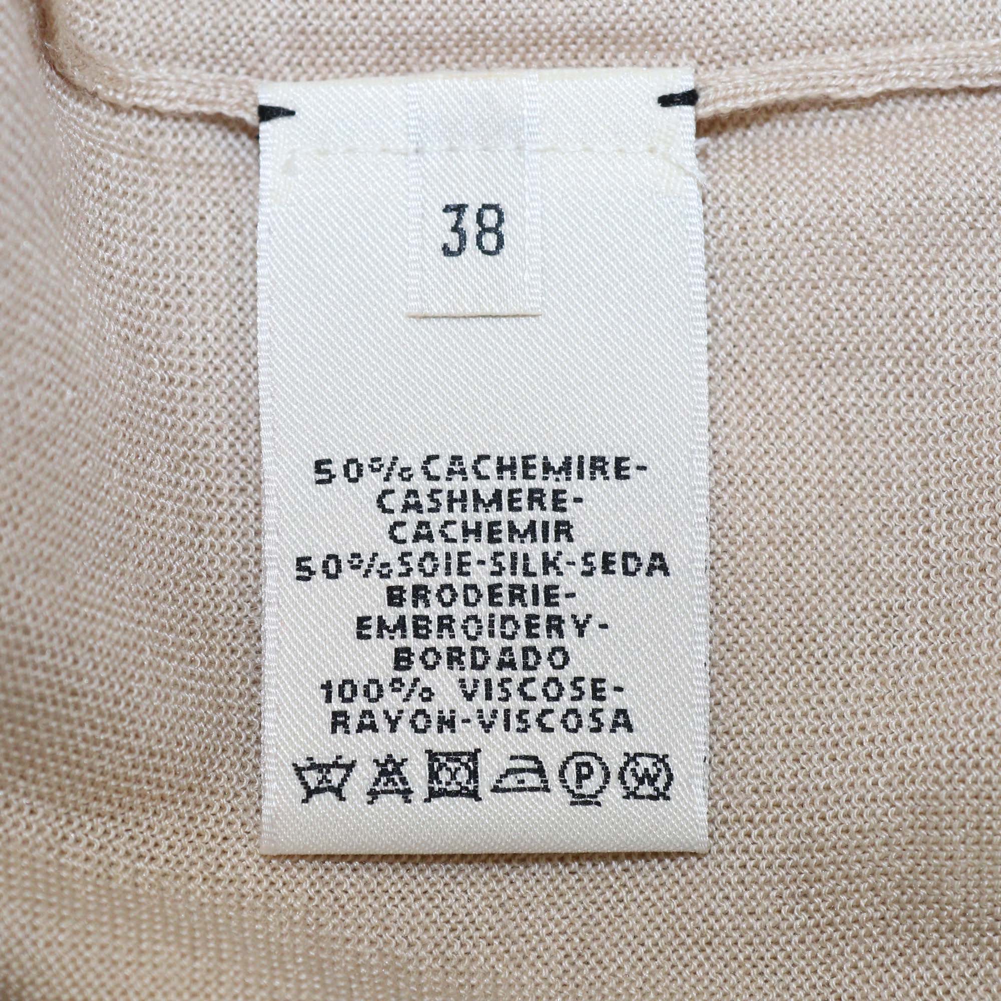 Hermes Beige Cashmere Silk Blend Logo Embroidered Long Sleeve Sweater