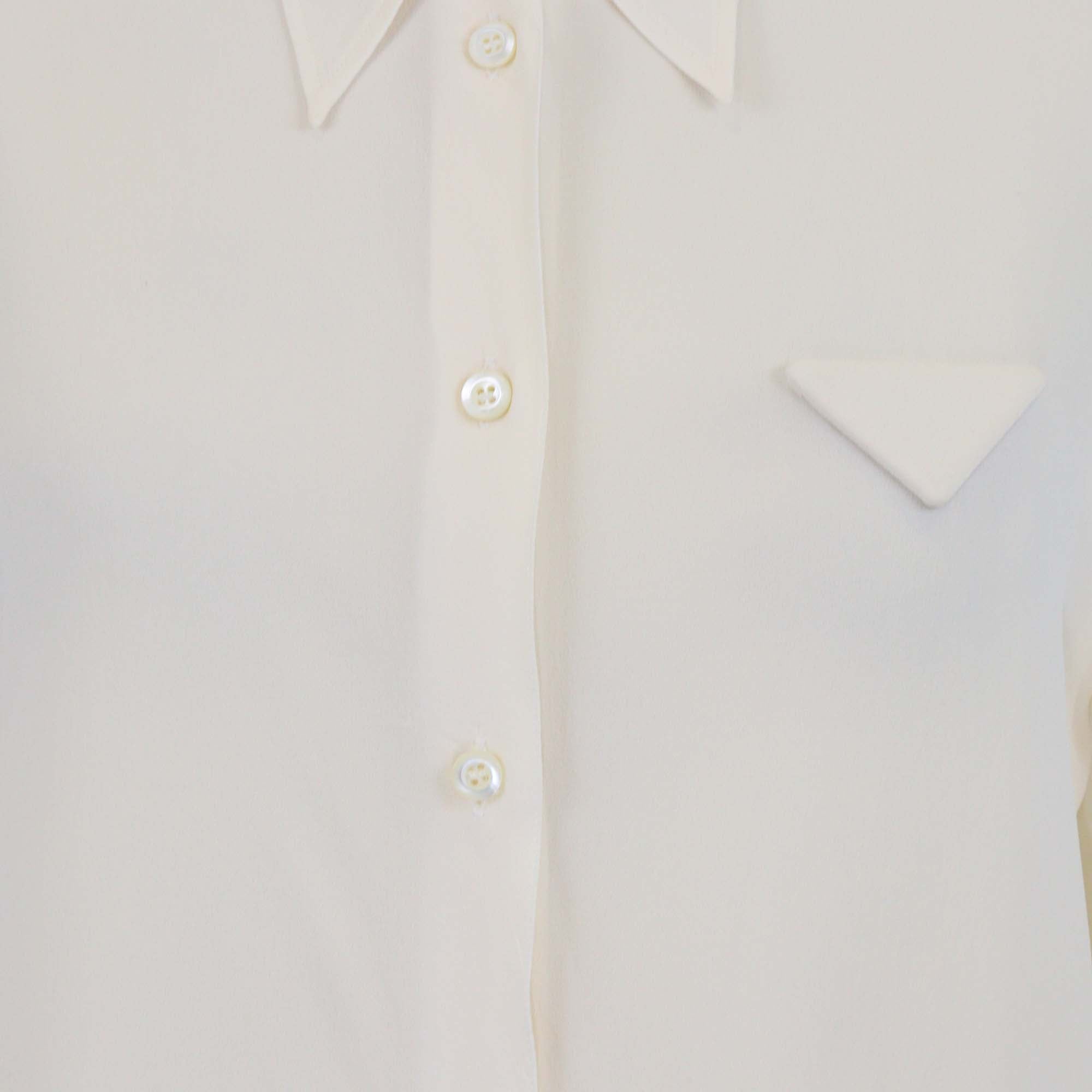 Prada Cream Silk Triangle Detail Long Sleeve Shirt