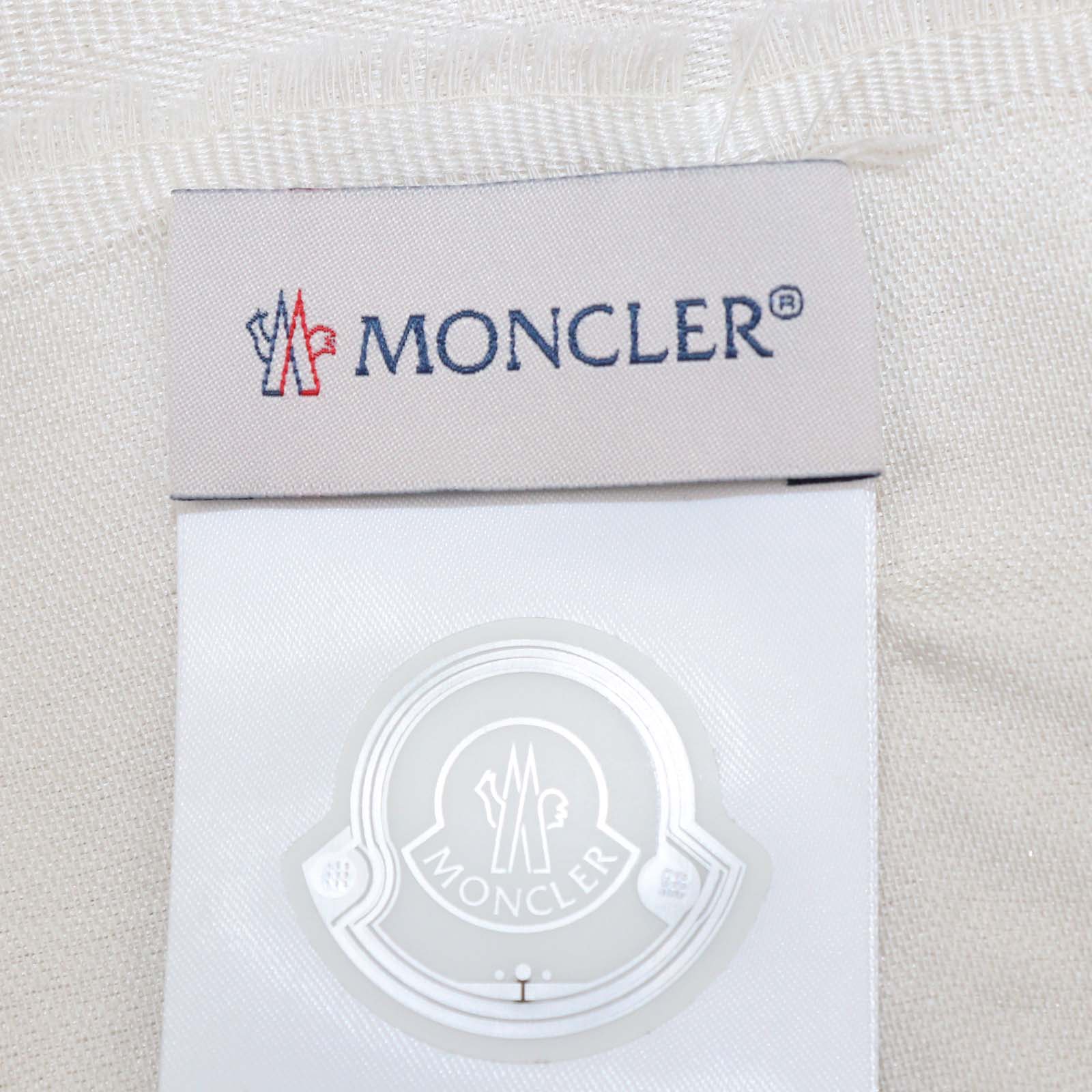 Moncler Off White Jacquard Silk Wool Scarf