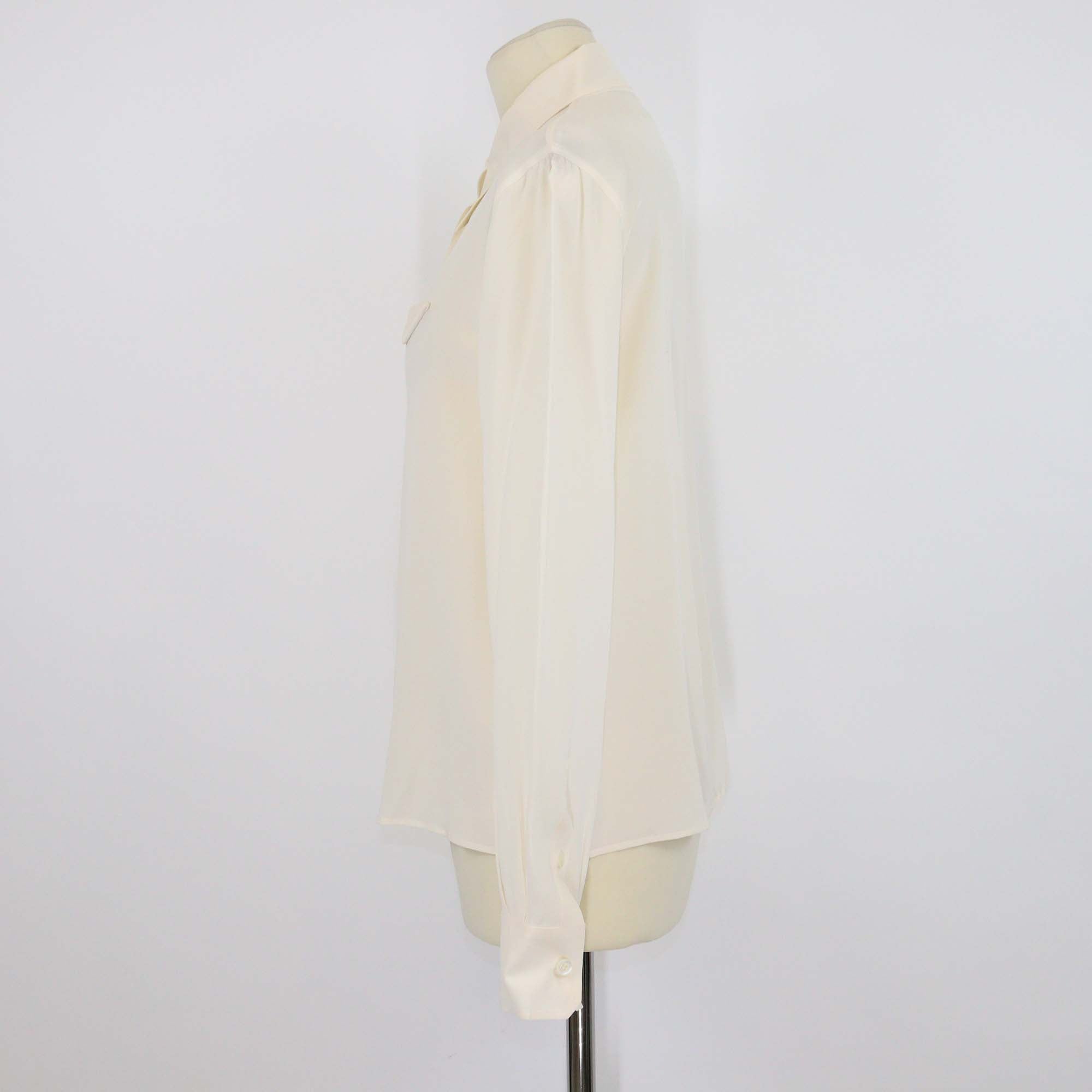 Prada Cream Silk Triangle Detail Long Sleeve Shirt
