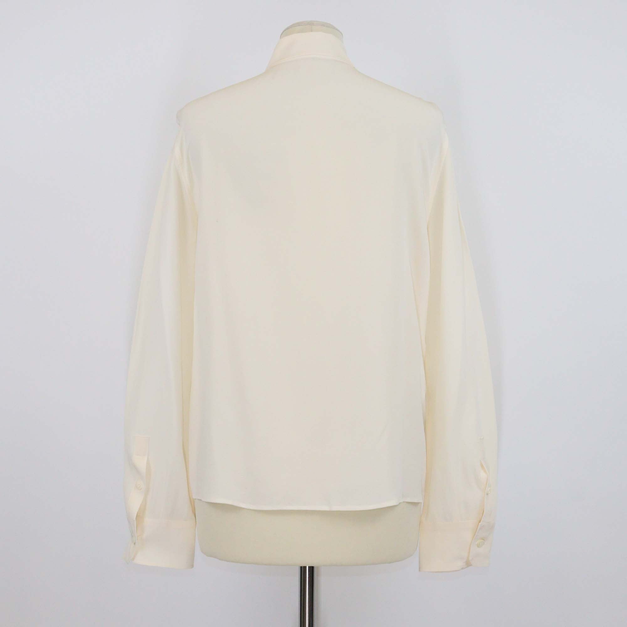 Prada Cream Silk Triangle Detail Long Sleeve Shirt
