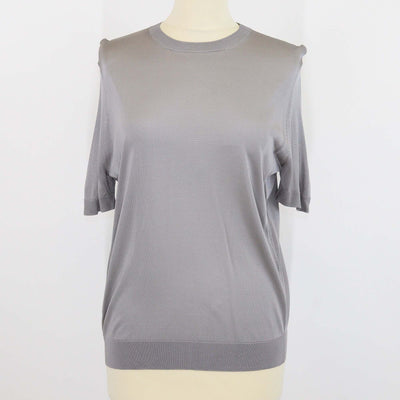 Prada Dark Grey Viscose Ribbed Knit Short Sleeve Top & Long Sleeve Cardigan Set