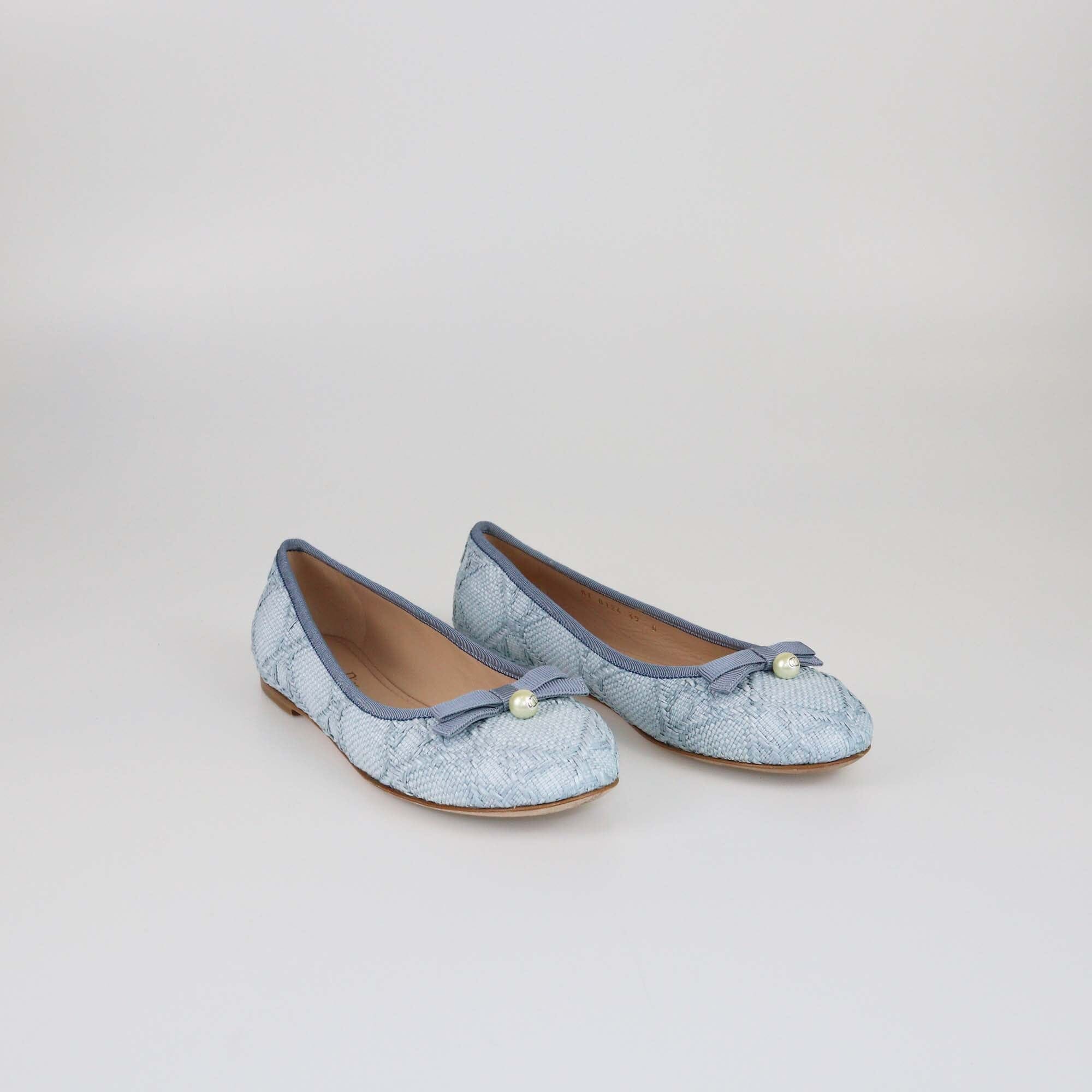 Christian Dior Pastel Blue Cannage Ballet Faux Pearl Accents Flats Womens Christian Dior 