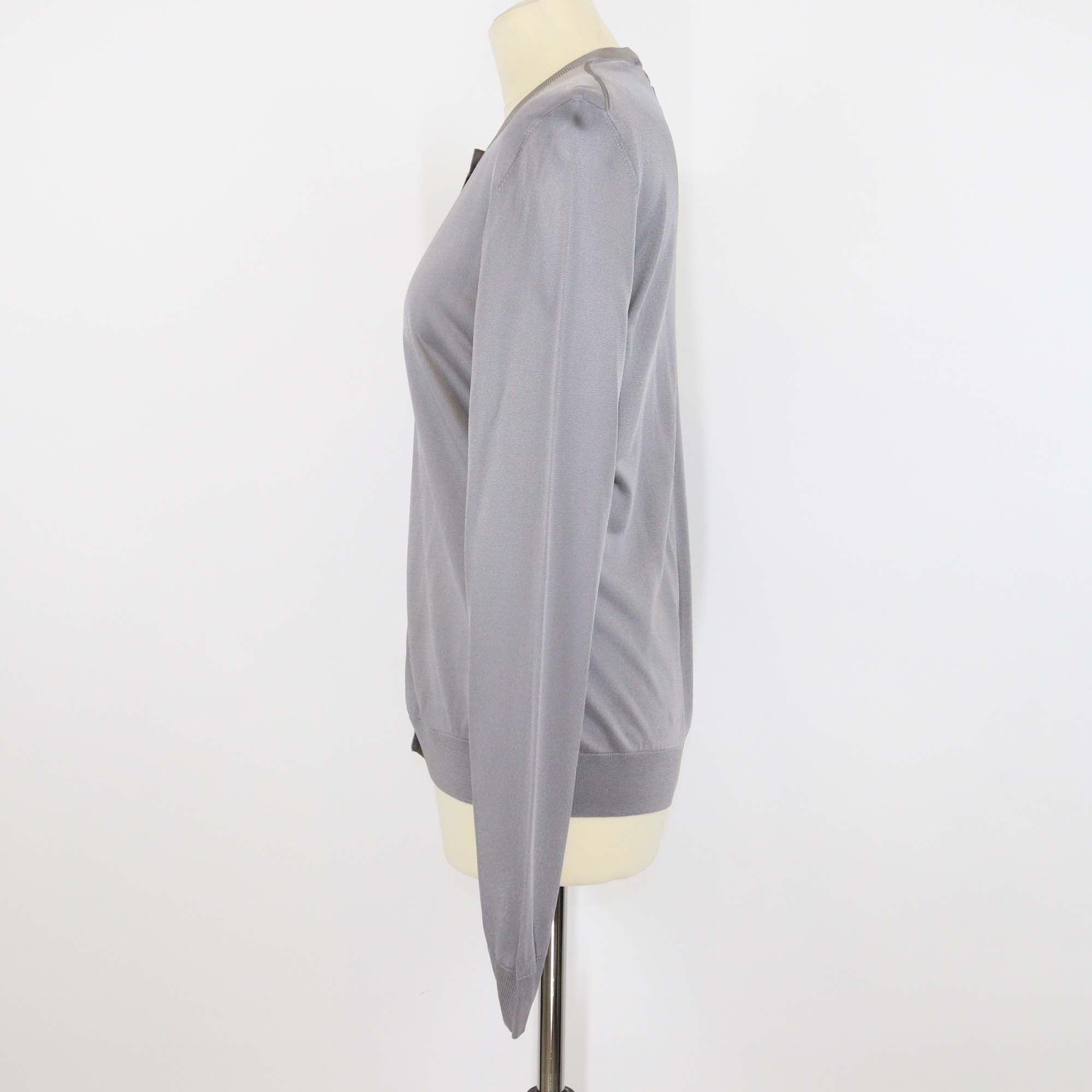 Prada Dark Grey Viscose Ribbed Knit Short Sleeve Top & Long Sleeve Cardigan Set