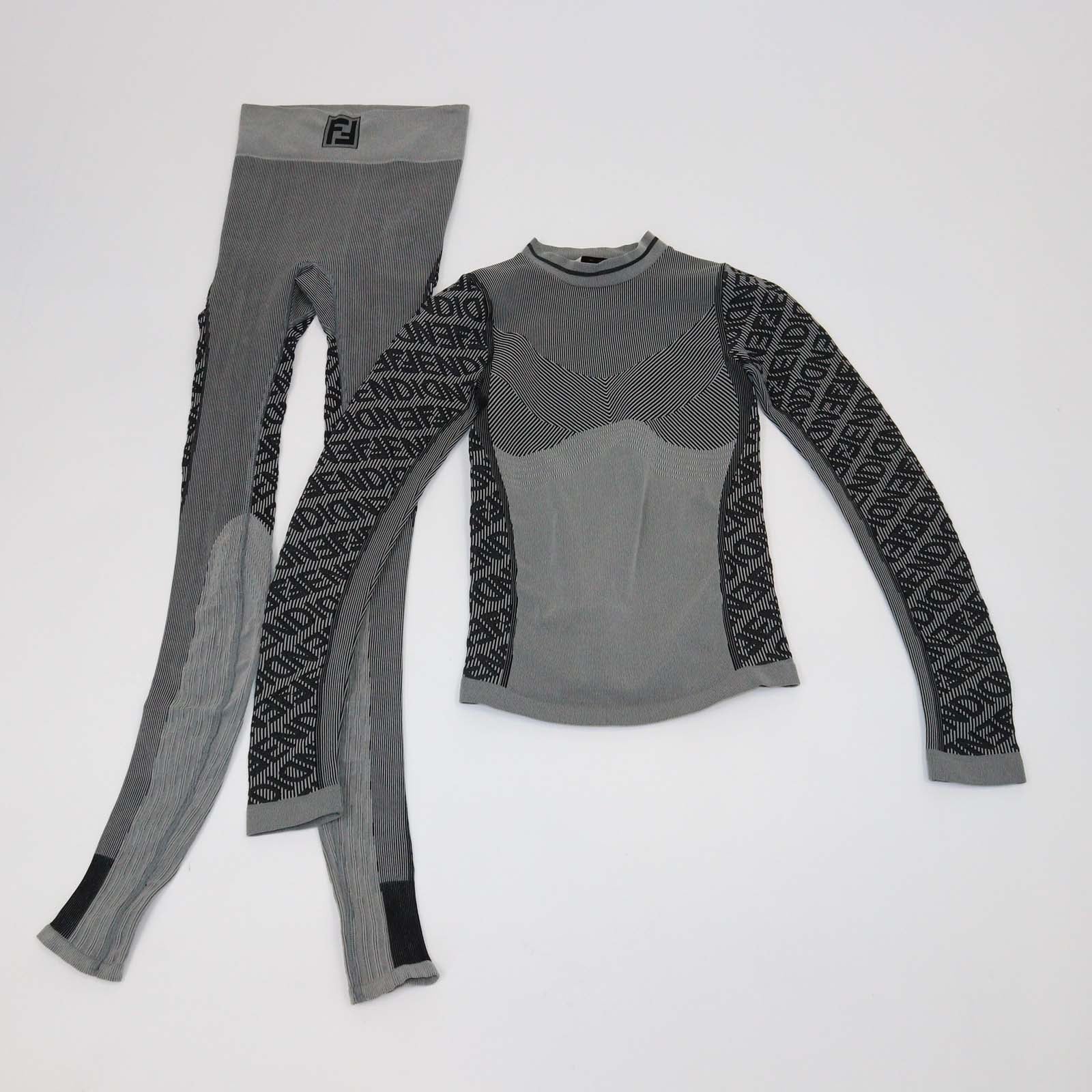 Fendi Grey/Black Jersey Striped Logo Print Sweater & Leggings Set