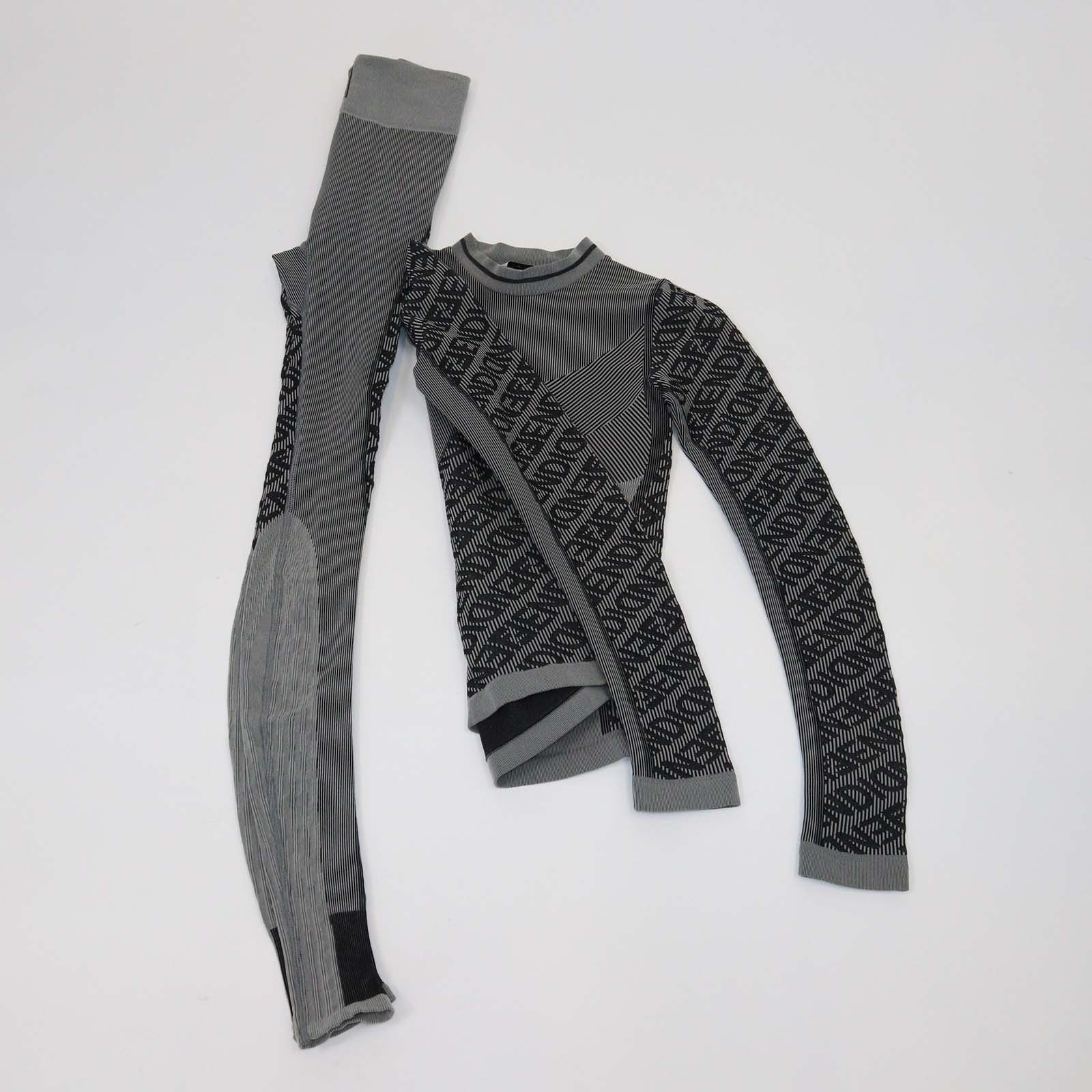 Fendi Grey/Black Jersey Striped Logo Print Sweater & Leggings Set