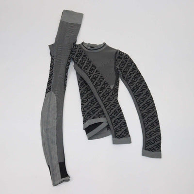 Fendi Grey/Black Jersey Striped Logo Print Sweater & Leggings Set