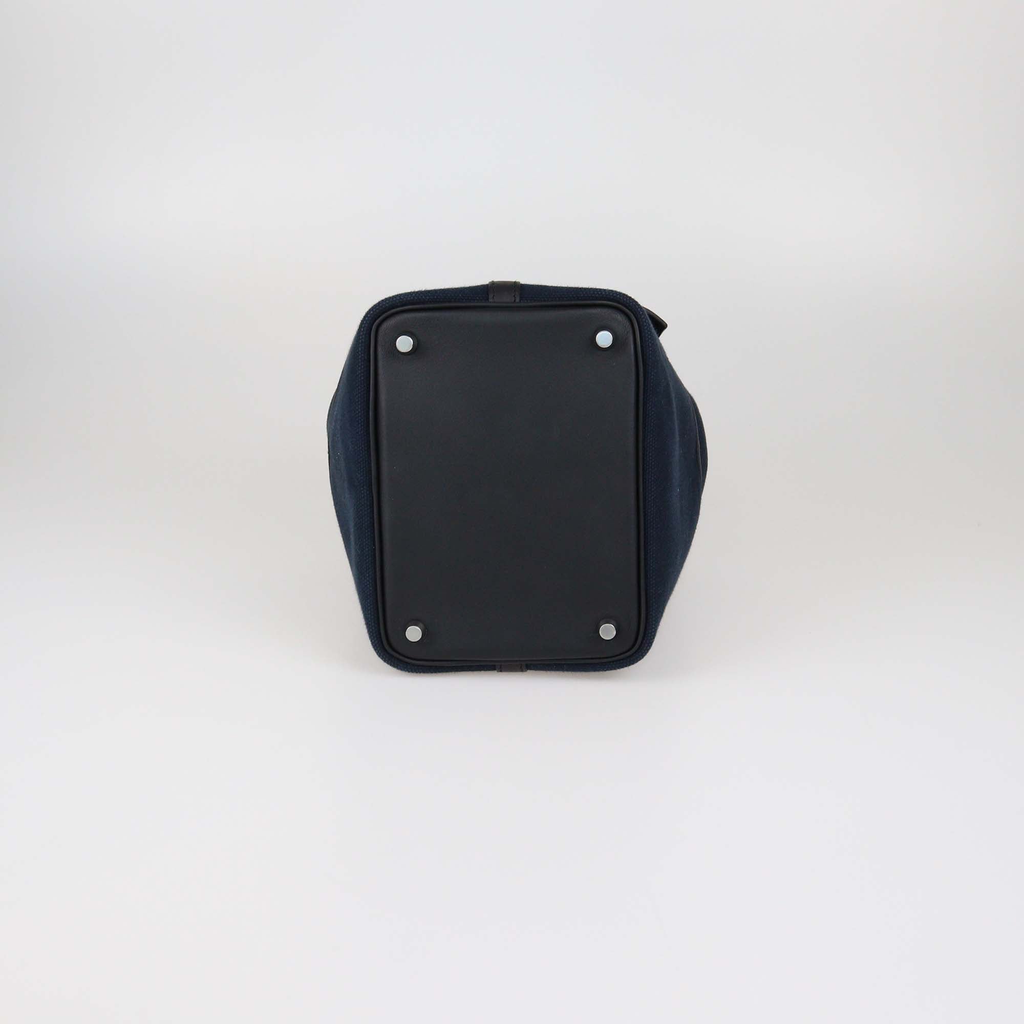 Hermes Black/Blue Marine Toile Goeland and Swift Leather Pockets Picotin Lock 18 Bag