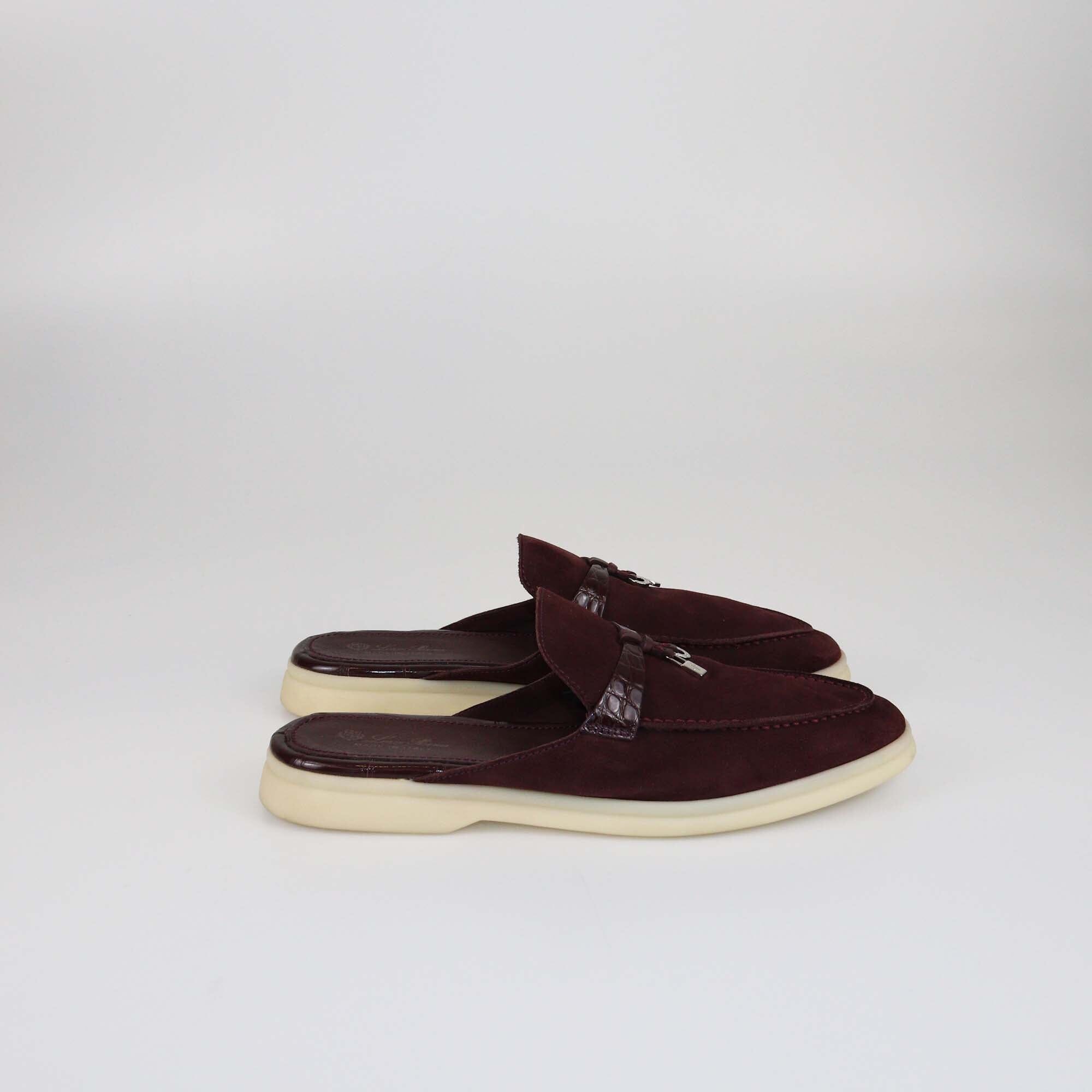 Loro Piana Burgundy Nautical Charms Walk Babouche Loafers Womens Loro Piana 