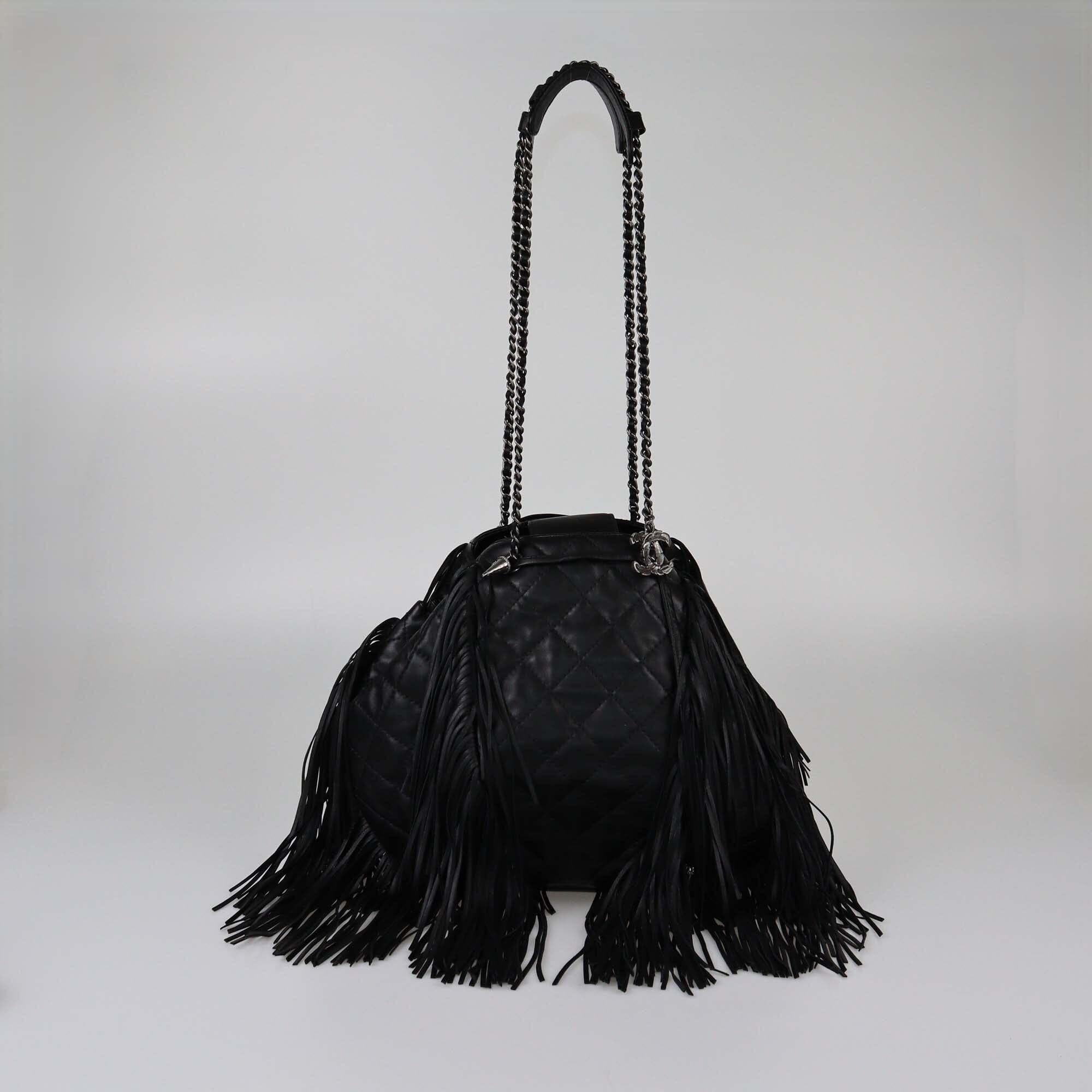 Chanel Black Quilted Fringe Paris Dallas Shoulder Bag Womens Chanel 