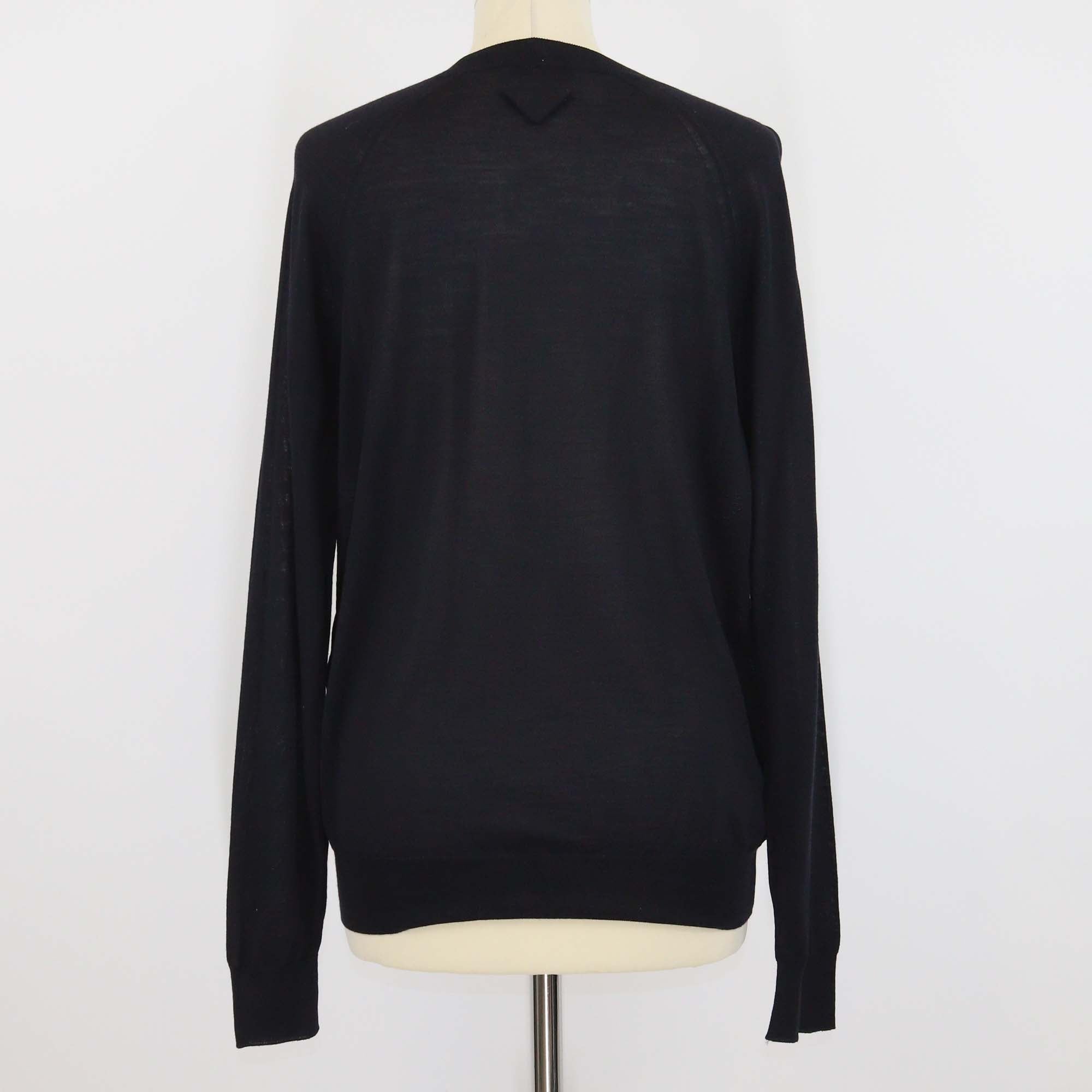 Prada Black Wool Ribbed Knit Long Sleeve Cardigan
