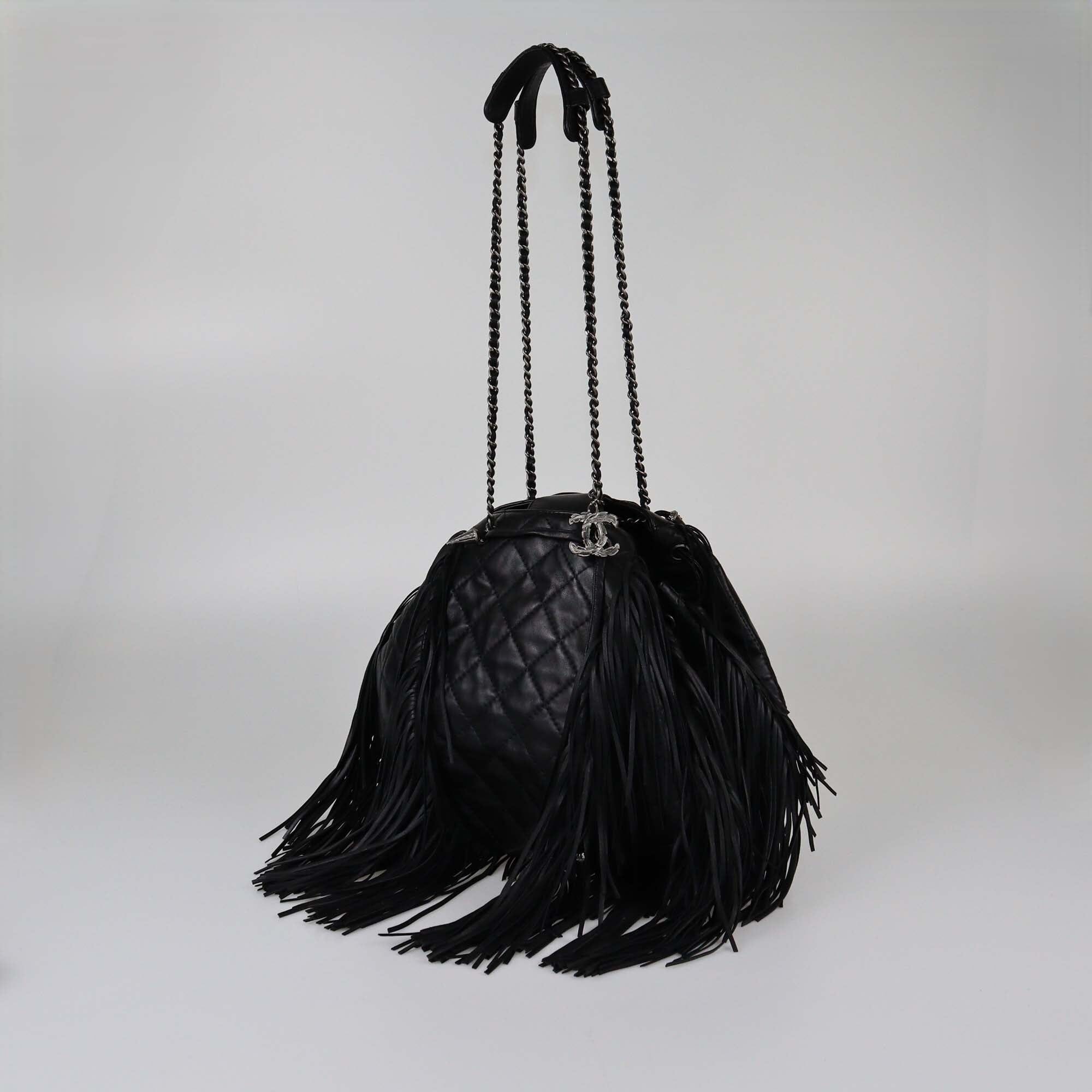 Chanel Black Quilted Fringe Paris Dallas Shoulder Bag Womens Chanel 