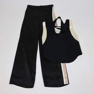 Lanvin Black Viscose Blend Draped Cowl Neck Cutout Top and Pants Set
