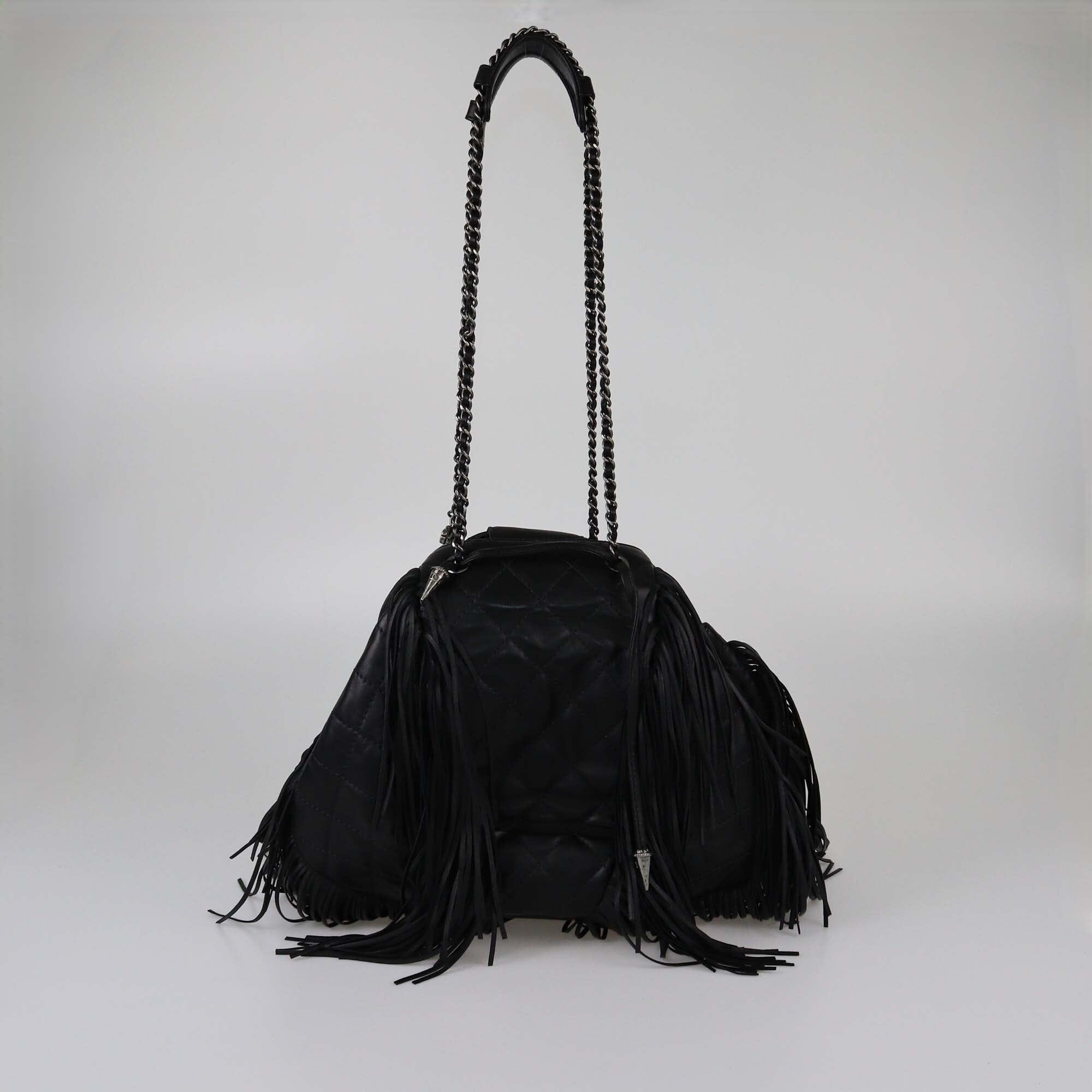 Chanel Black Quilted Fringe Paris Dallas Shoulder Bag Womens Chanel 