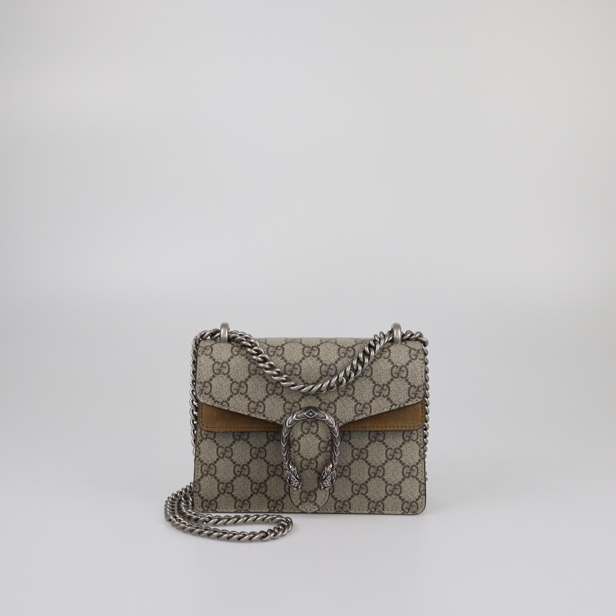 Gucci Beige GG Canvas and Suede Dionysus Mini Chain Shoulder Bag Womens Gucci 