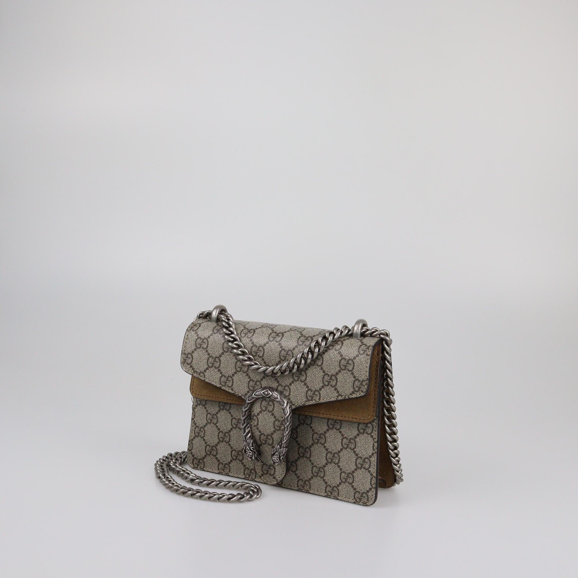 Gucci Beige GG Canvas and Suede Dionysus Mini Chain Shoulder Bag Womens Gucci 
