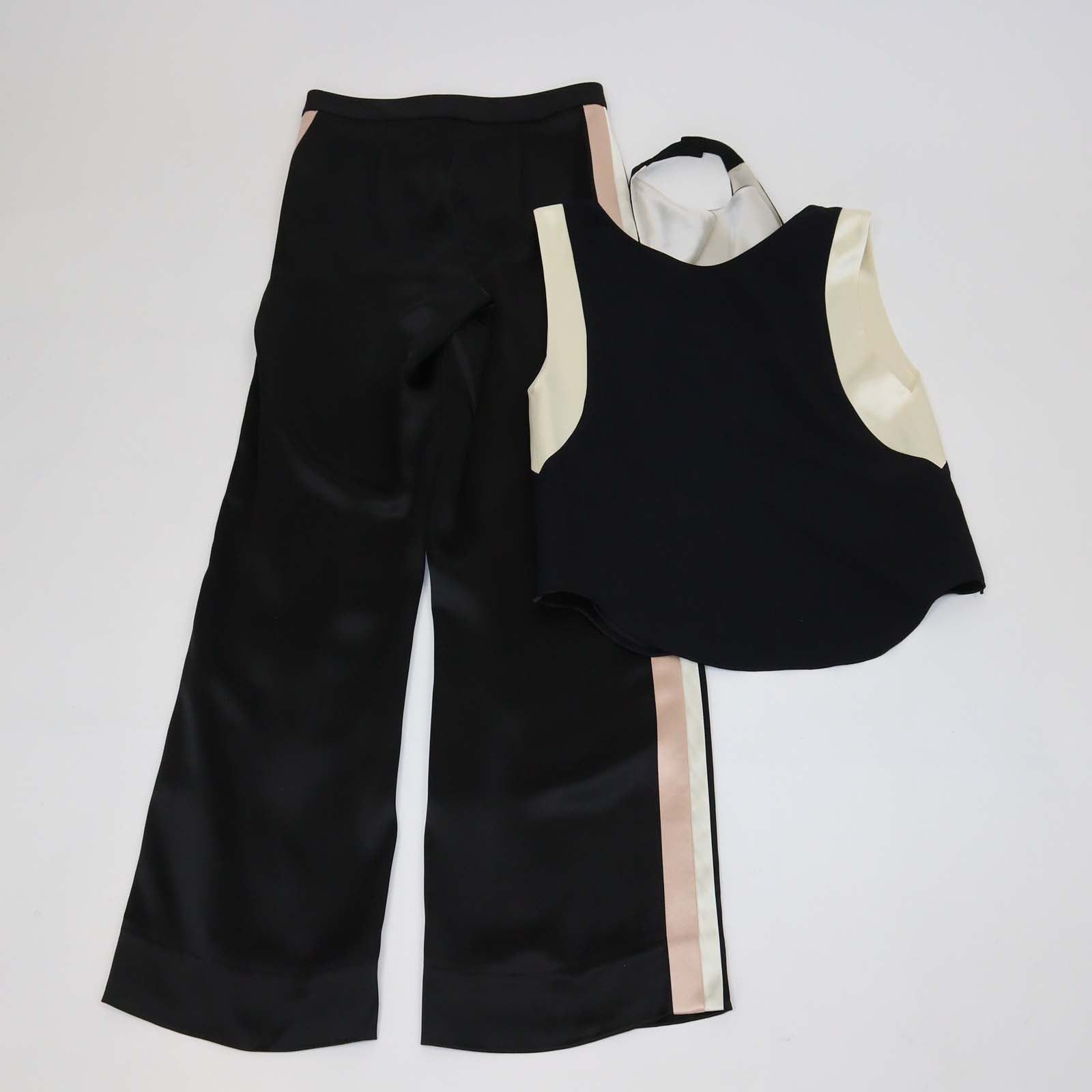 Lanvin Black Viscose Blend Draped Cowl Neck Cutout Top and Pants Set