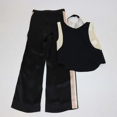 Lanvin Black Viscose Blend Draped Cowl Neck Cutout Top and Pants Set