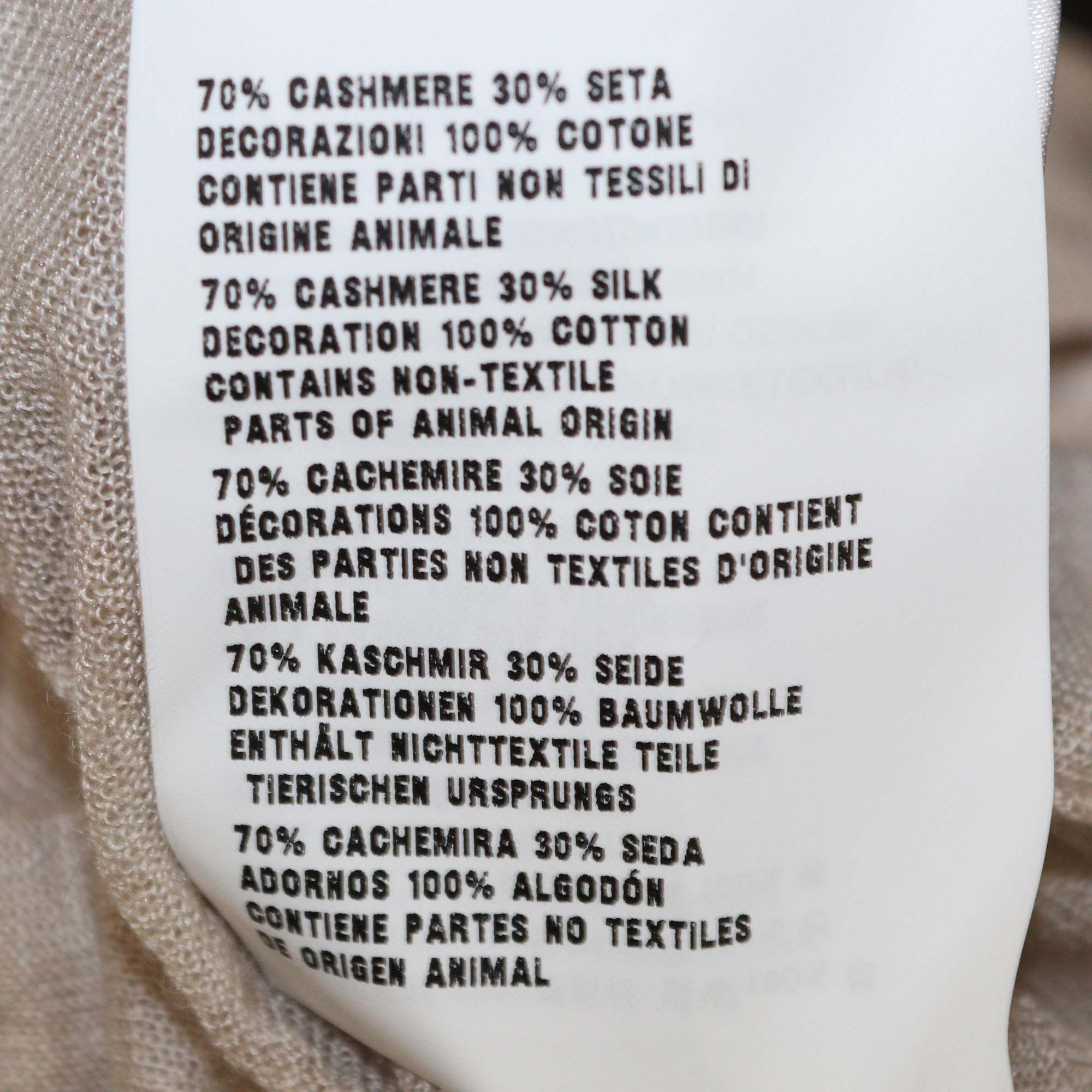 Prada Beige Wool Silk Blend Ribbed Knit Logo Embroidered Cardigan