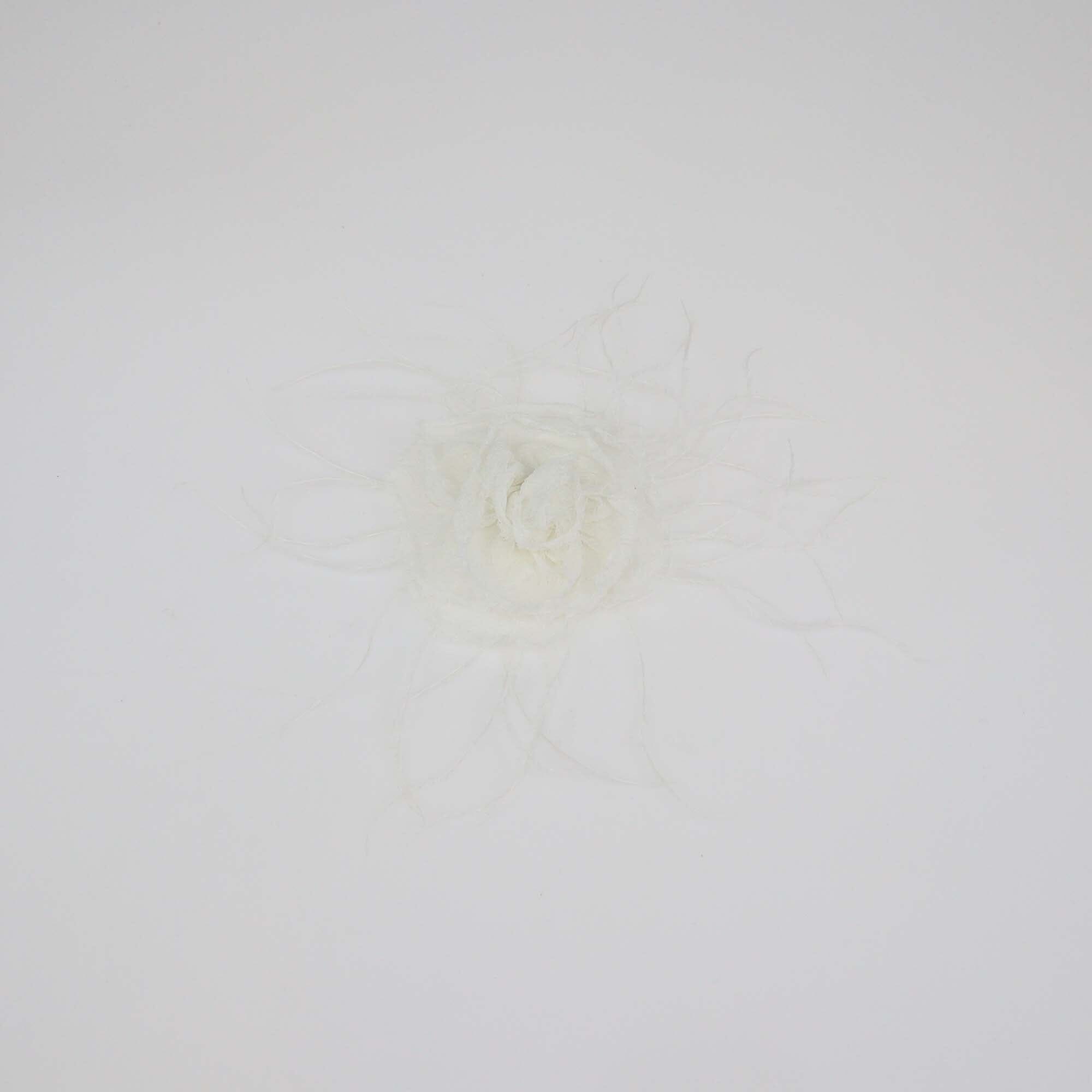 Chanel White Silk Ostrich Feather Camellia Brooch Womens Chanel 