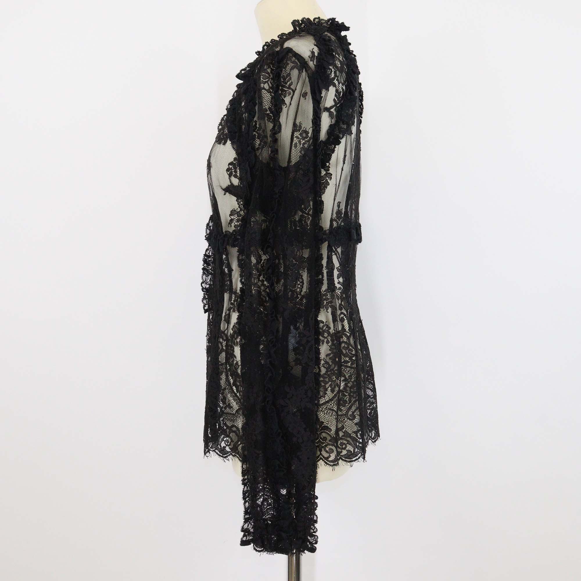 Dolce & Gabbana Black Blend Cotton Floral Lace Chiffon Top