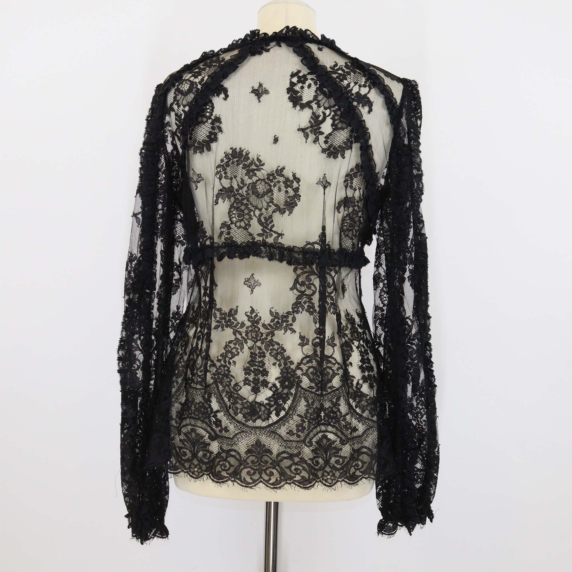 Dolce & Gabbana Black Blend Cotton Floral Lace Chiffon Top