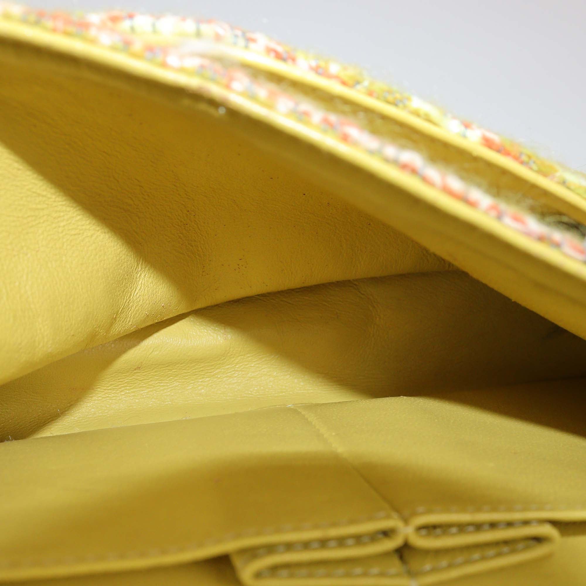 Chanel Yellow Quilted Tweed Medium Classic Double Flap Bag