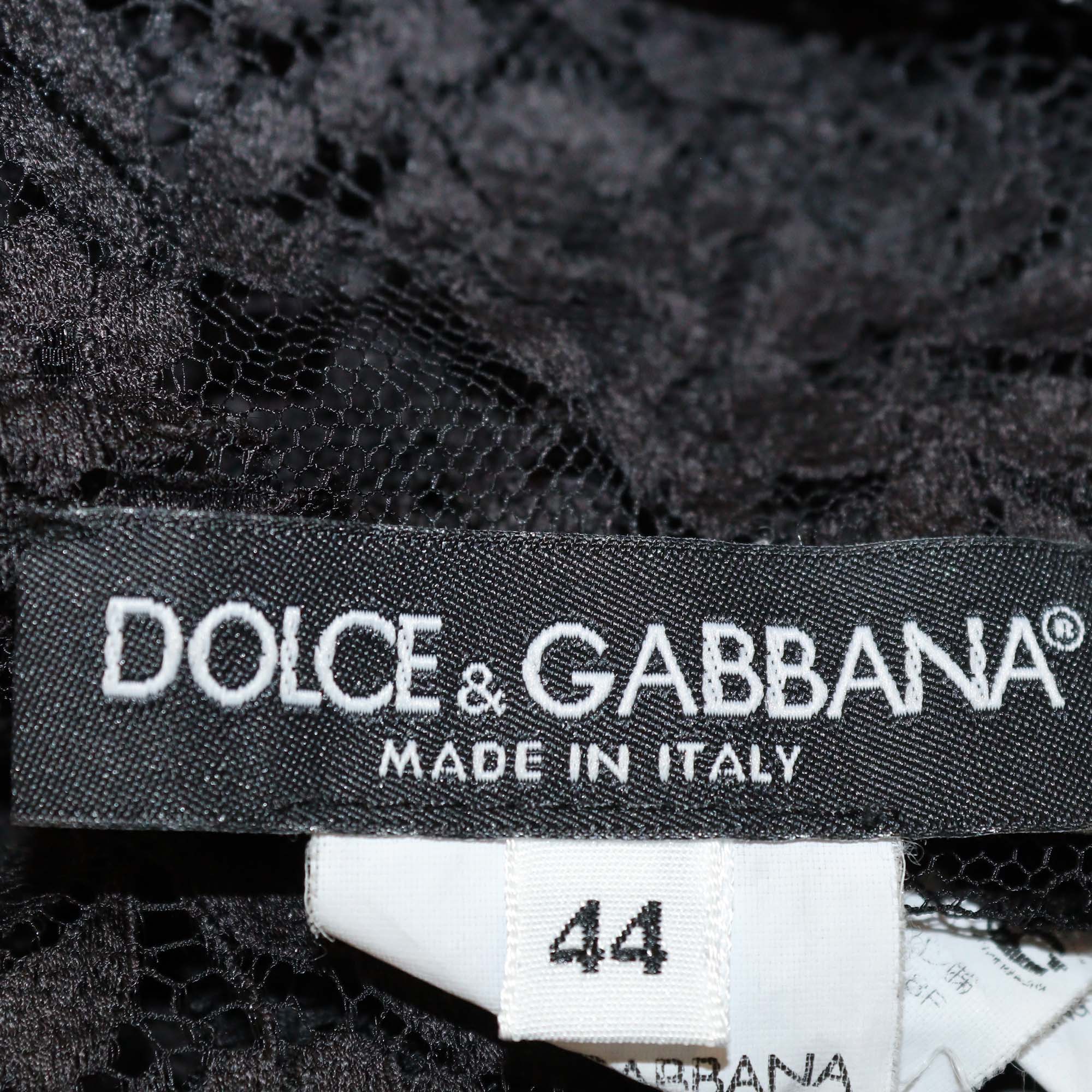 Dolce & Gabbana Black Blend Cotton Floral Lace Chiffon Top