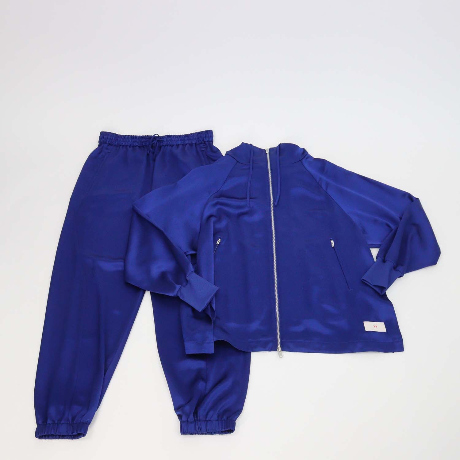 Y3 Metallic Blue Zip Pocket Hooded Sweatshirt & Drawstring Jogger Pants Set