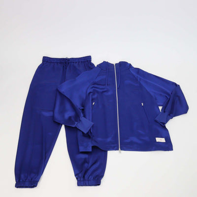 Y3 Metallic Blue Zip Pocket Hooded Sweatshirt & Drawstring Jogger Pants Set