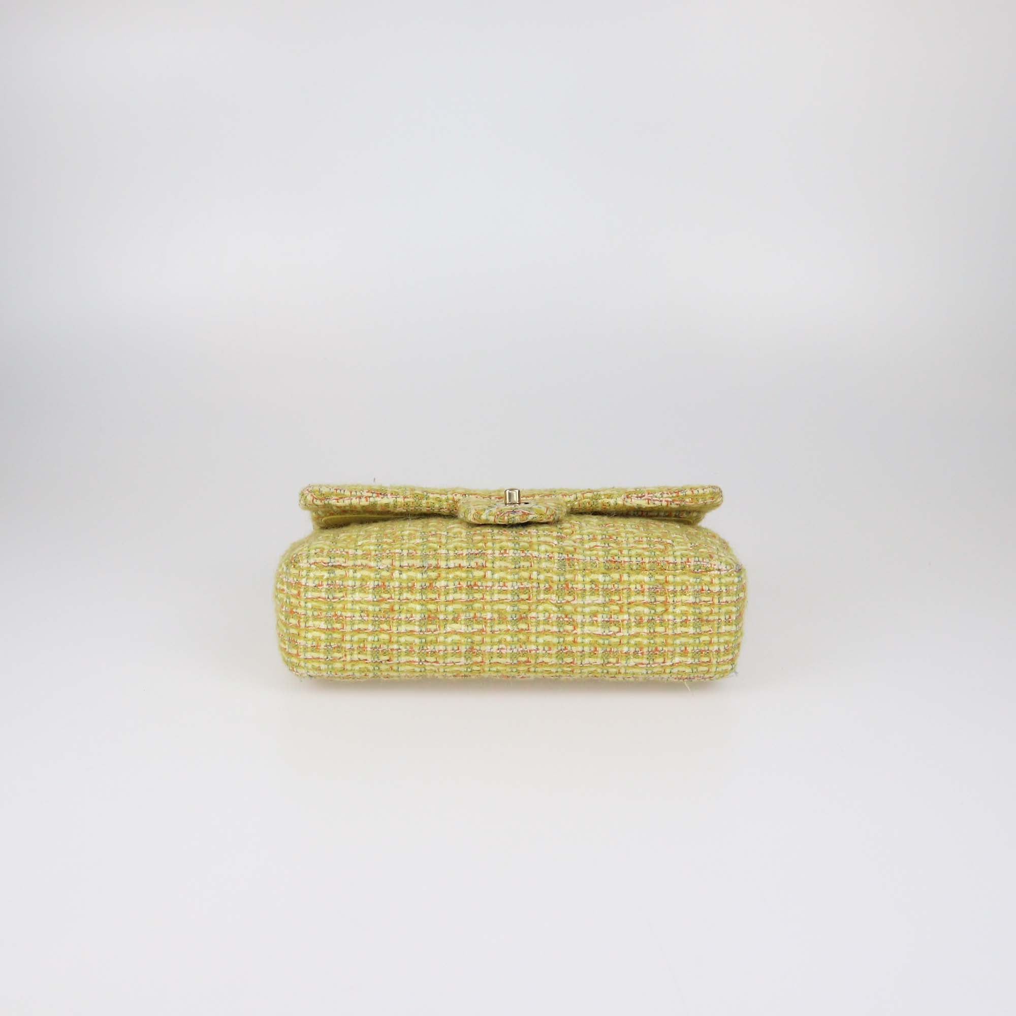 Chanel Yellow Quilted Tweed Medium Classic Double Flap Bag