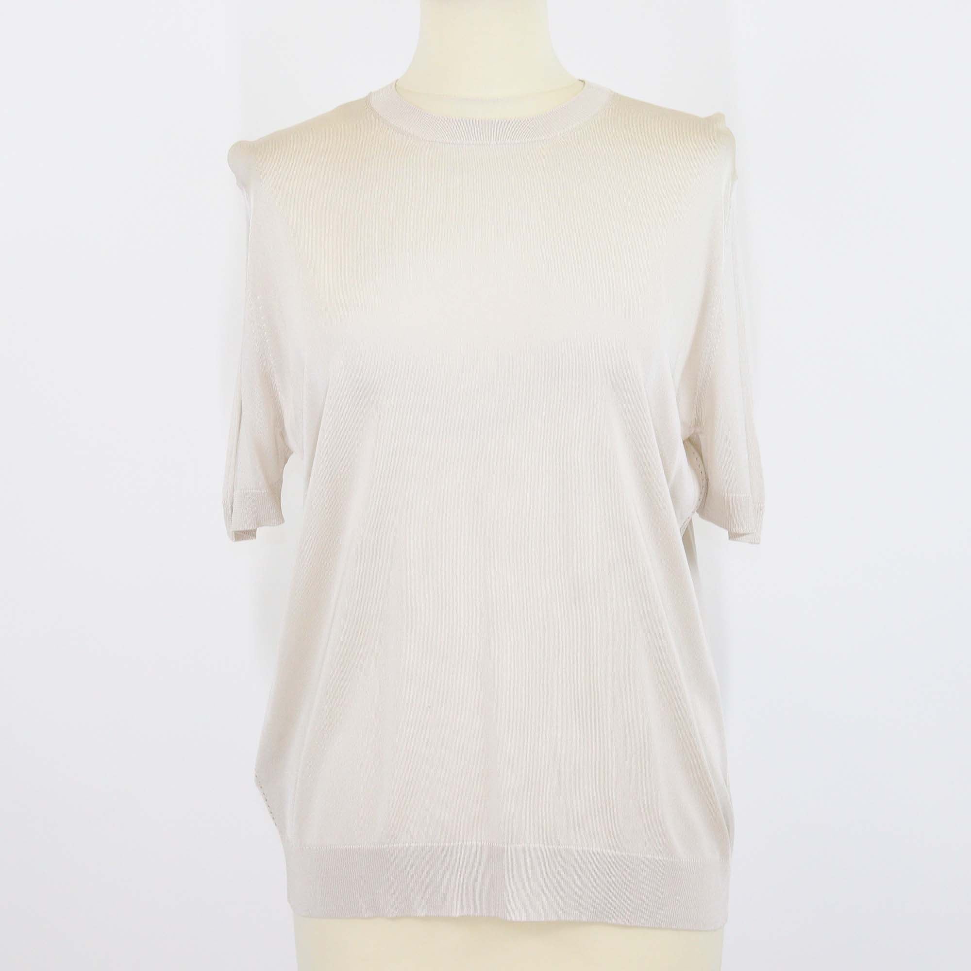 Prada Dark Cream Viscose Ribbed Knit Short Sleeve Top & Long Sleeve Cardigan Set