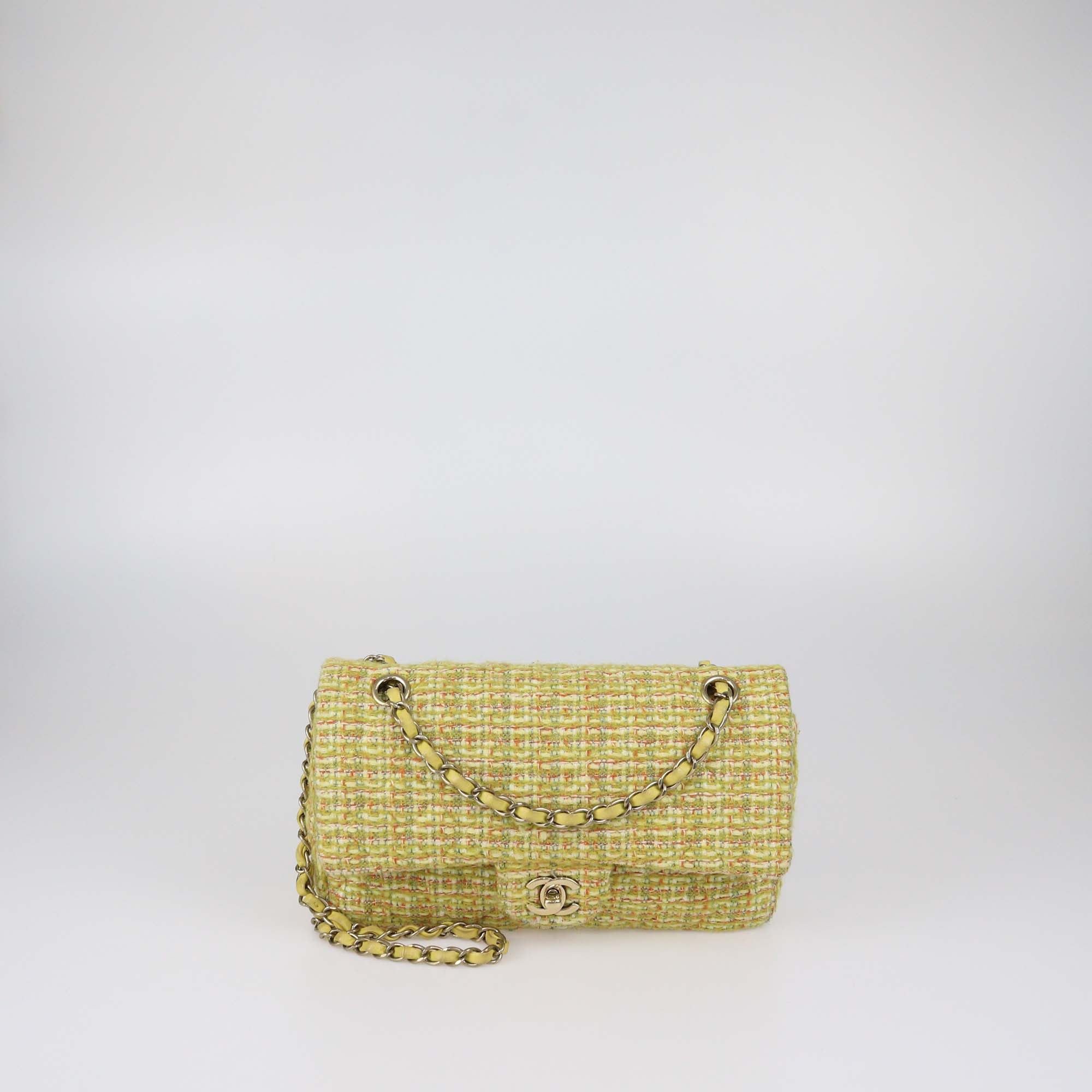 Chanel Yellow Quilted Tweed Medium Classic Double Flap Bag